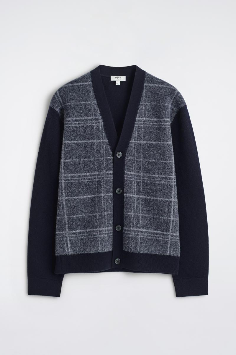 cos-Navy-Checked-Wool-V-Neck-