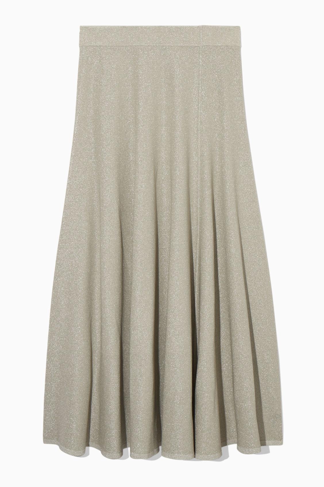 COS Flared Knitted Skirt in Natural Lyst