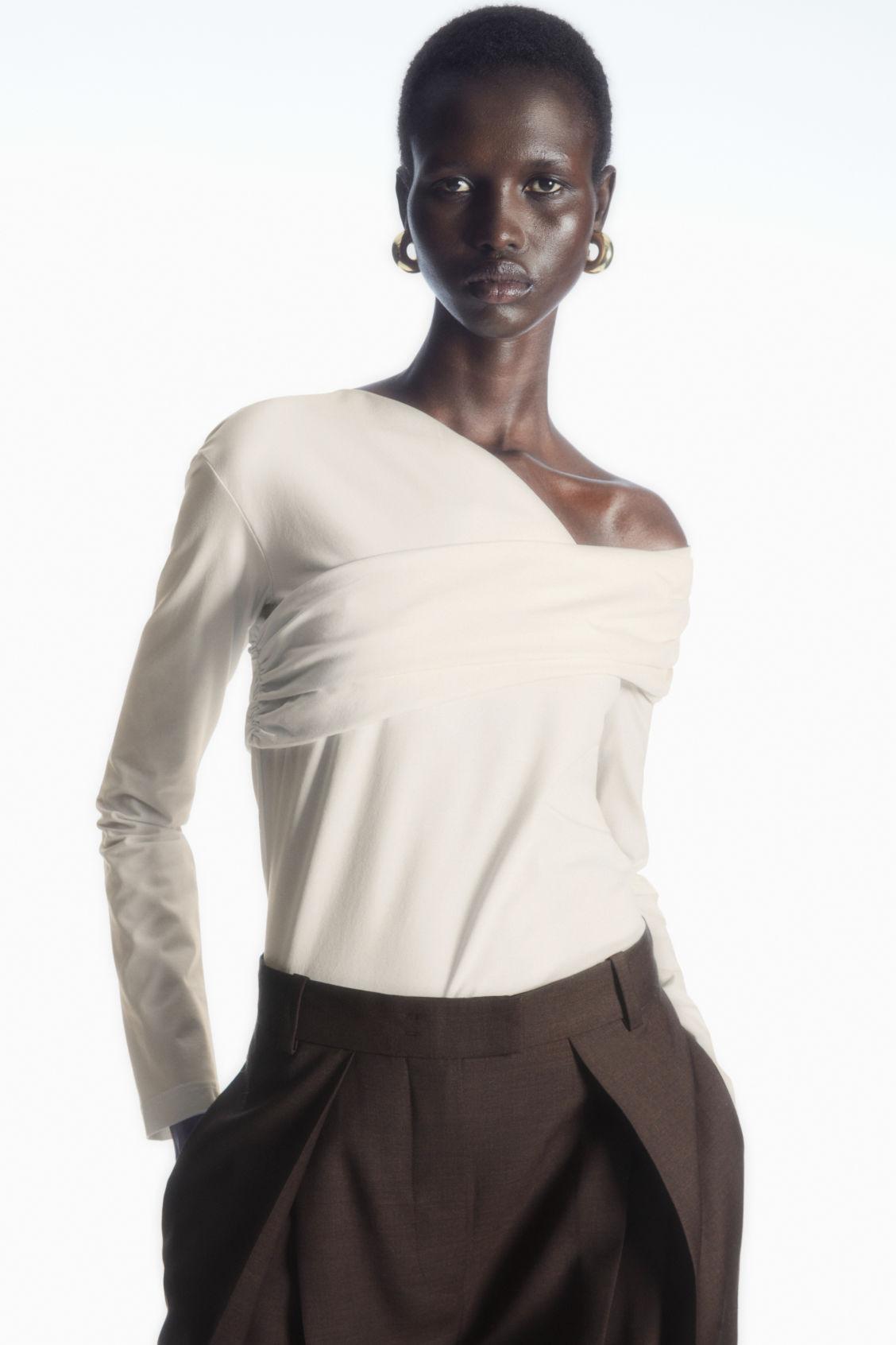 Zara white one shoulder asymmetric top blouse sale