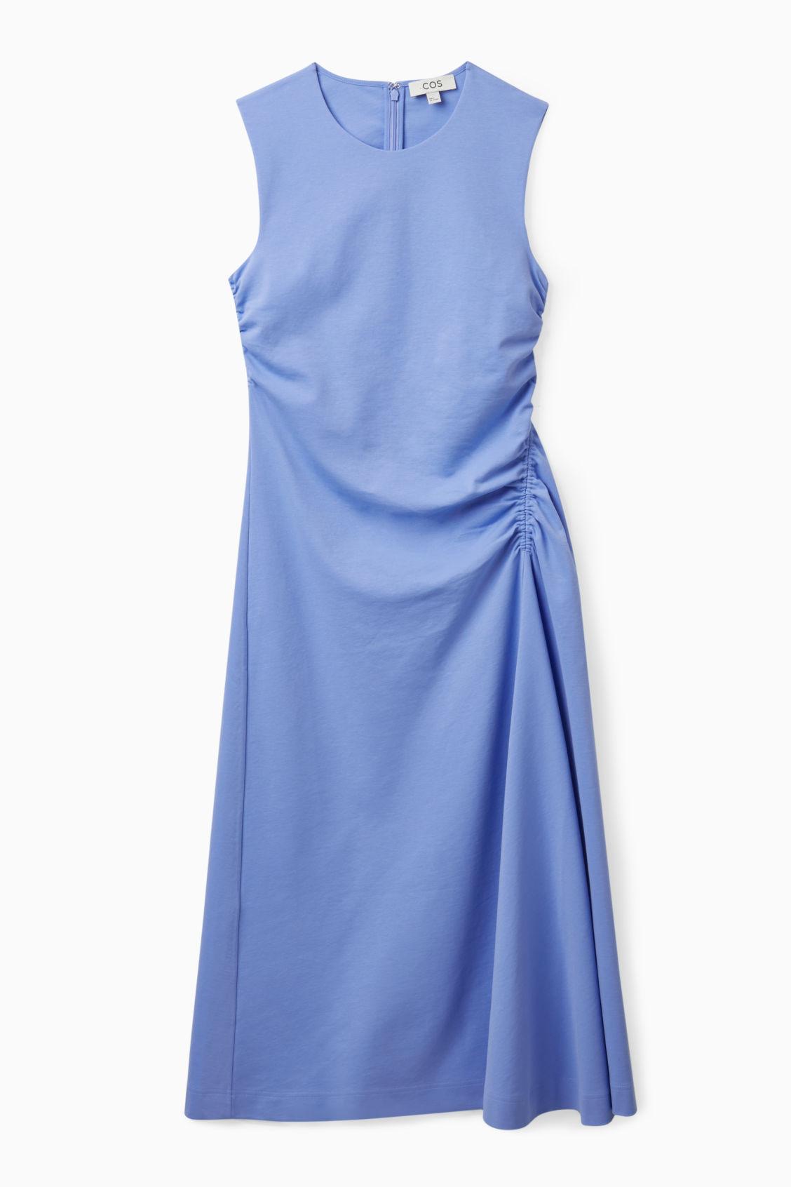 COS Gathered Midi Dress in Blue | Lyst