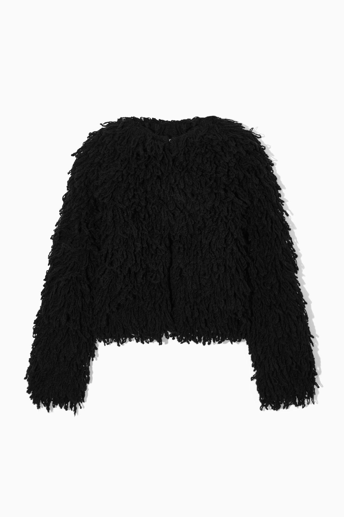 Knitted Cardigan Black Shaggy Sweater Knitted Cardigan Shaggy Crop