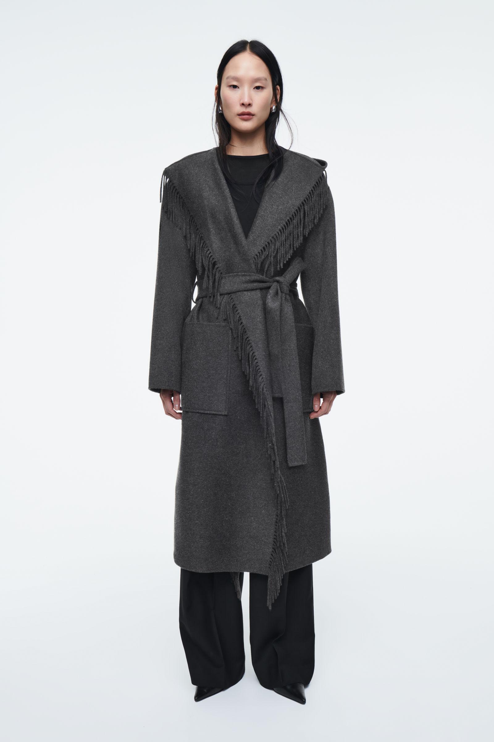 COS Fringed Double-faced Wool Coat in Black Lyst UK