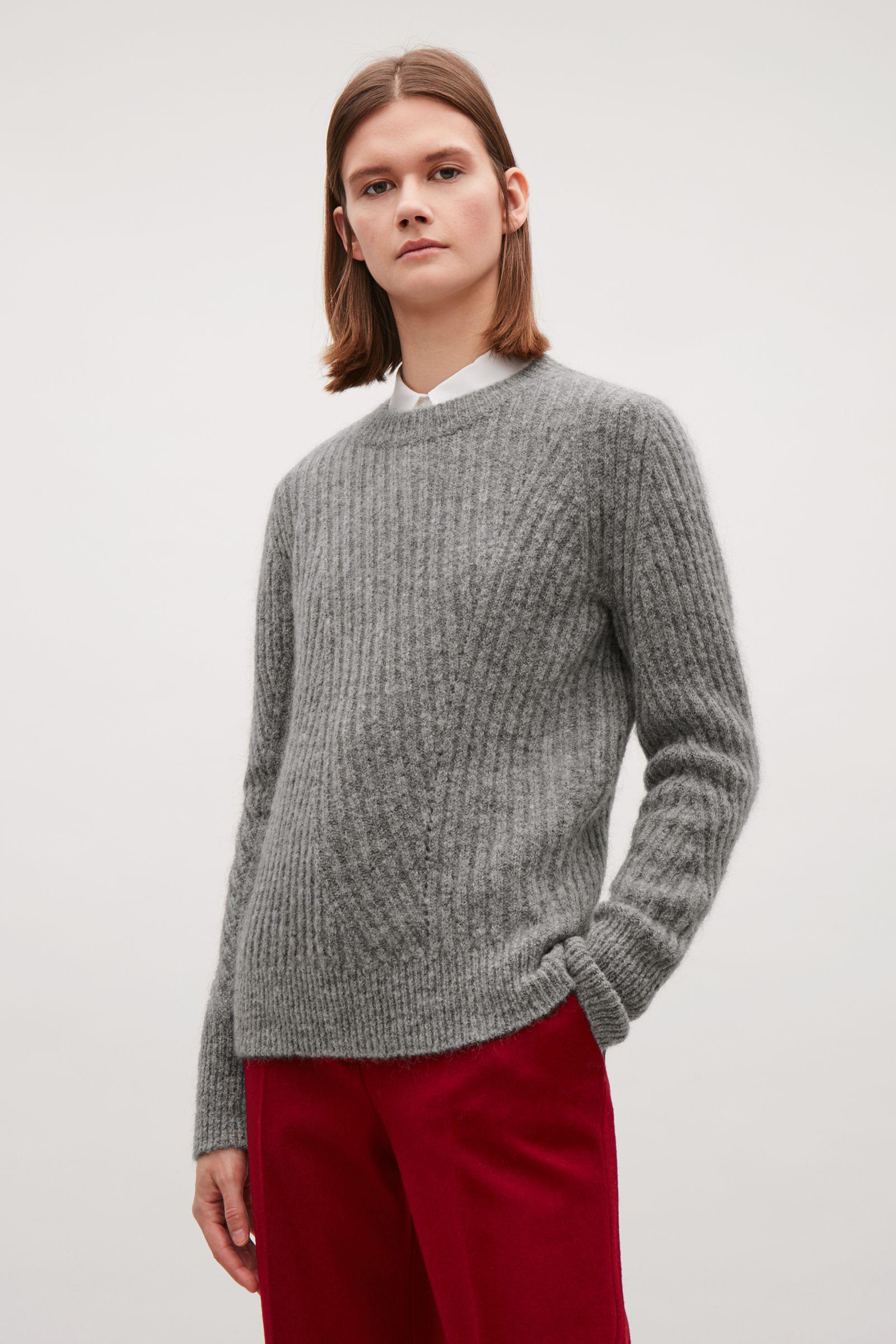 COS Wool-mohair Ribbed Jumper in Grey (Gray) - Lyst