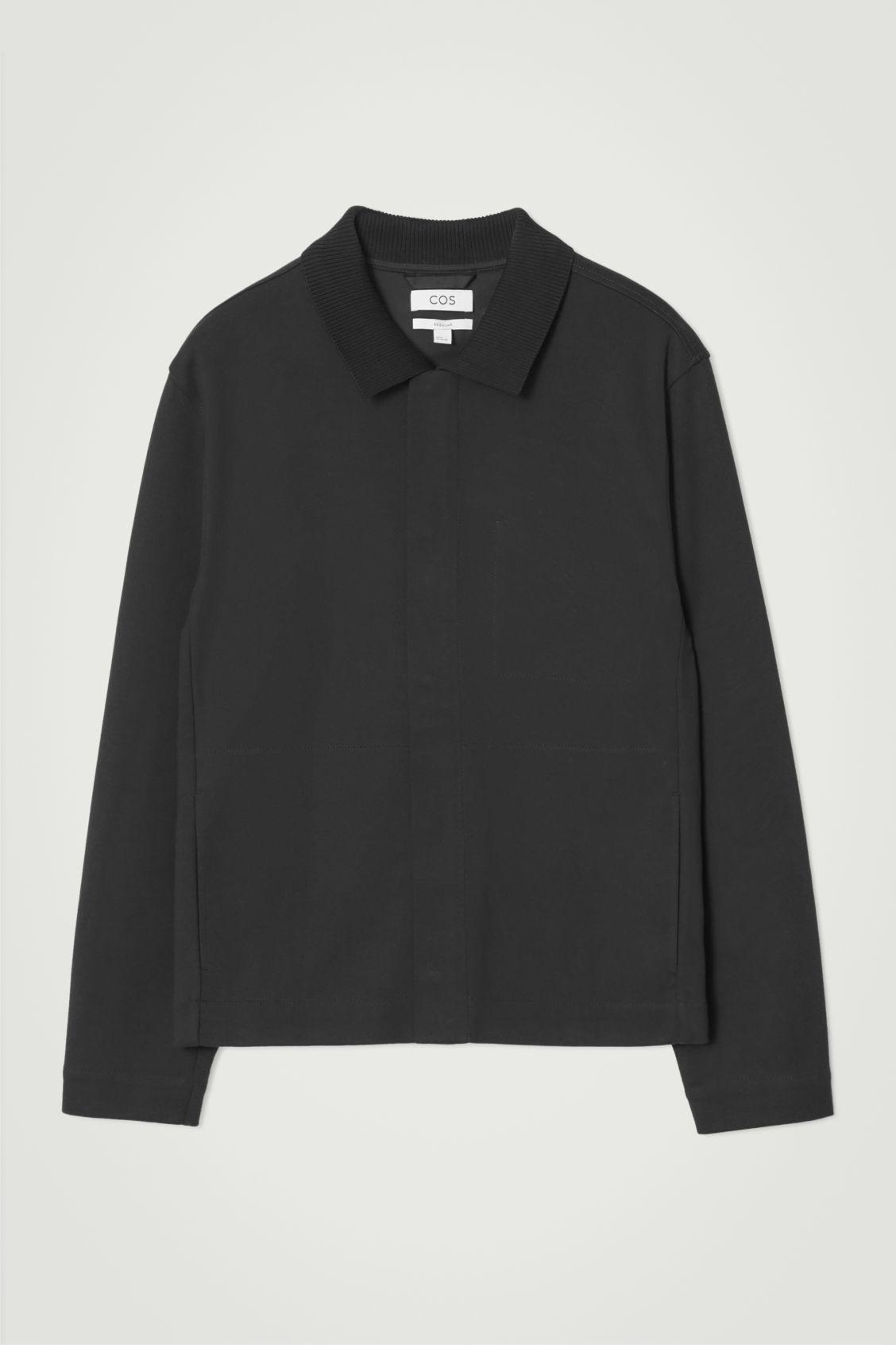 COS Collared Cotton-jersey Jacket in Black for Men | Lyst