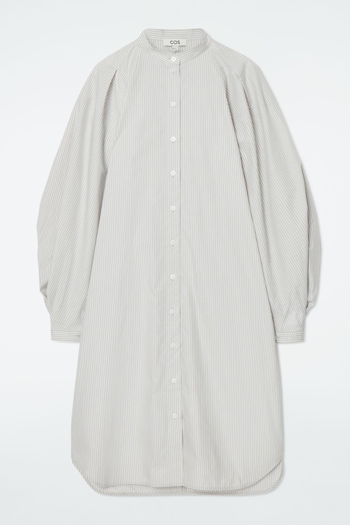 grandad collar shirt dress Needlecord Long Sleeve Grandad Collar Shirtdress CORA in Dark Sage Color OFFON CLOTHING
