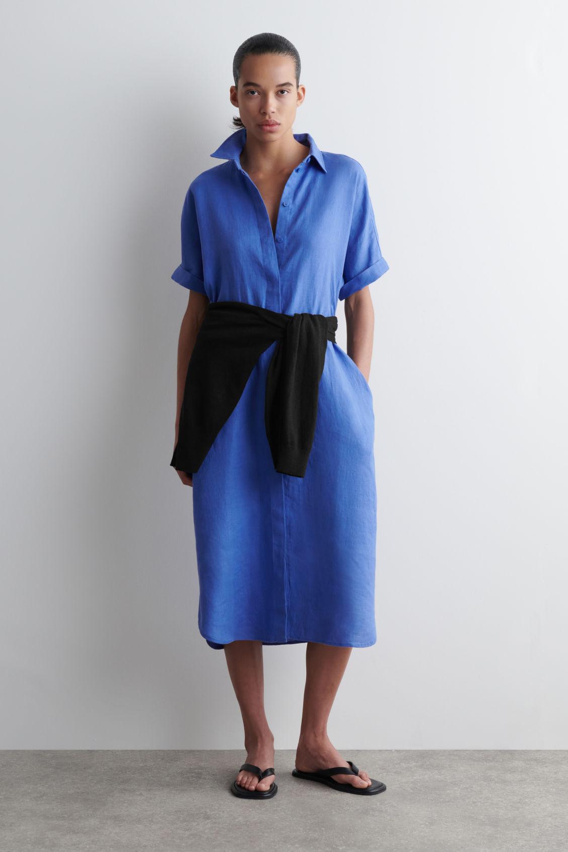 COS Linen Midi Shirt Dress in Blue | Lyst