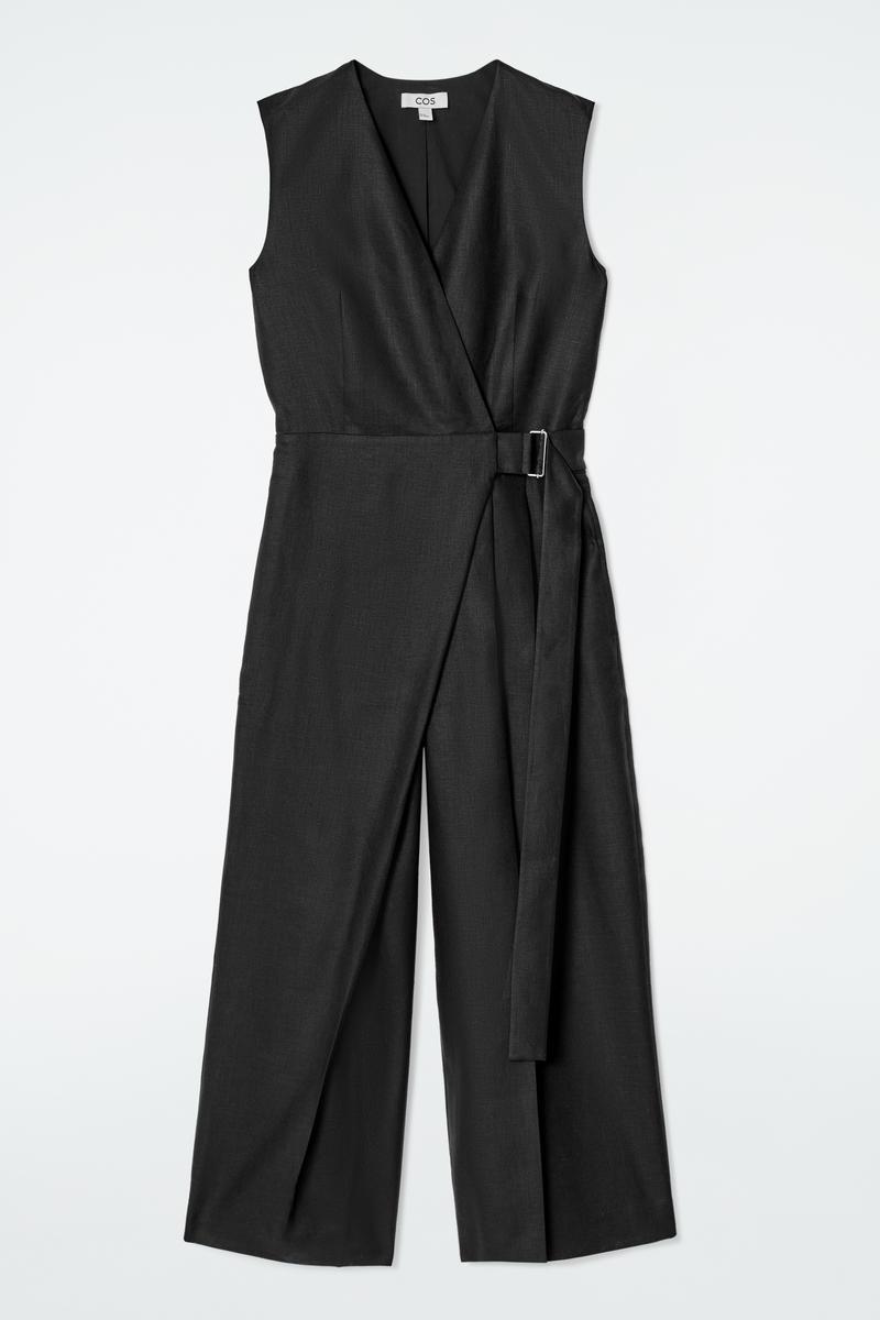 【新品】COS（コス）ラップフロント リネンジャンプスーツ COS Wrap-Front Linen Jumpsuit in Black | Lyst