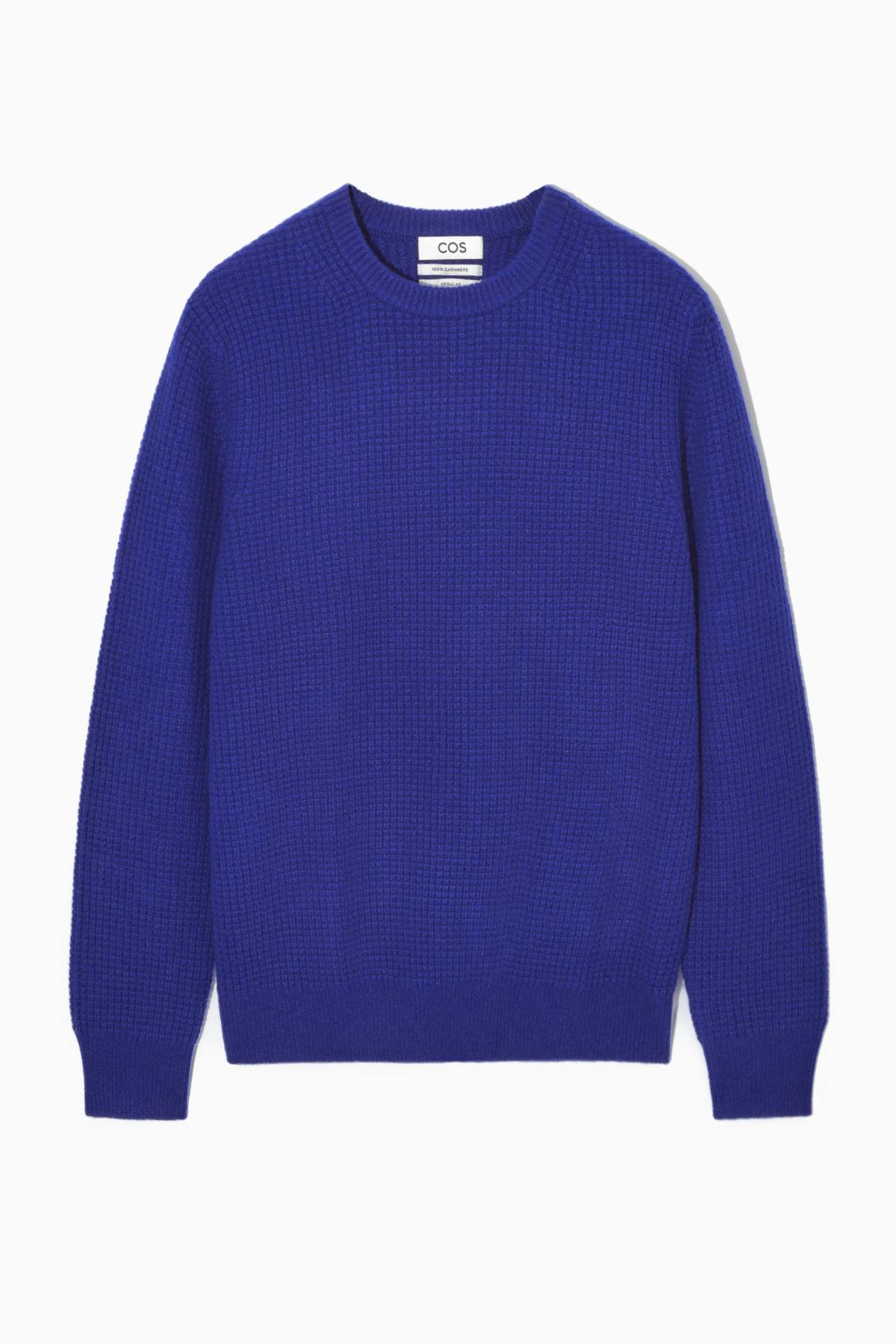 COS Waffleknit Pure Cashmere Sweater in Blue Lyst