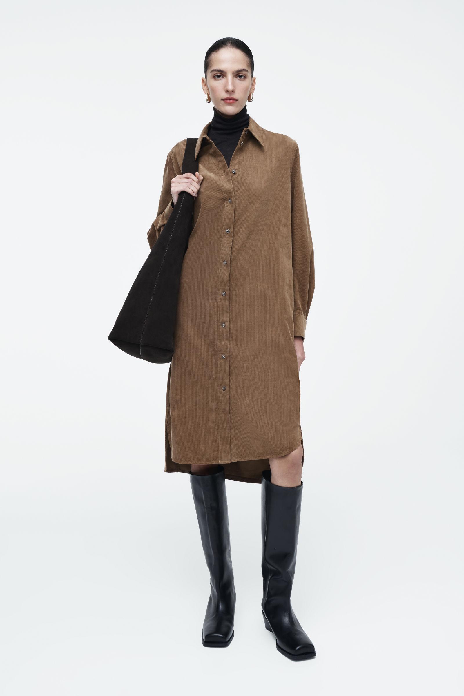 cos corduroy midi shirt dress COS Corduroy Midi Shirt Dress in Natural
