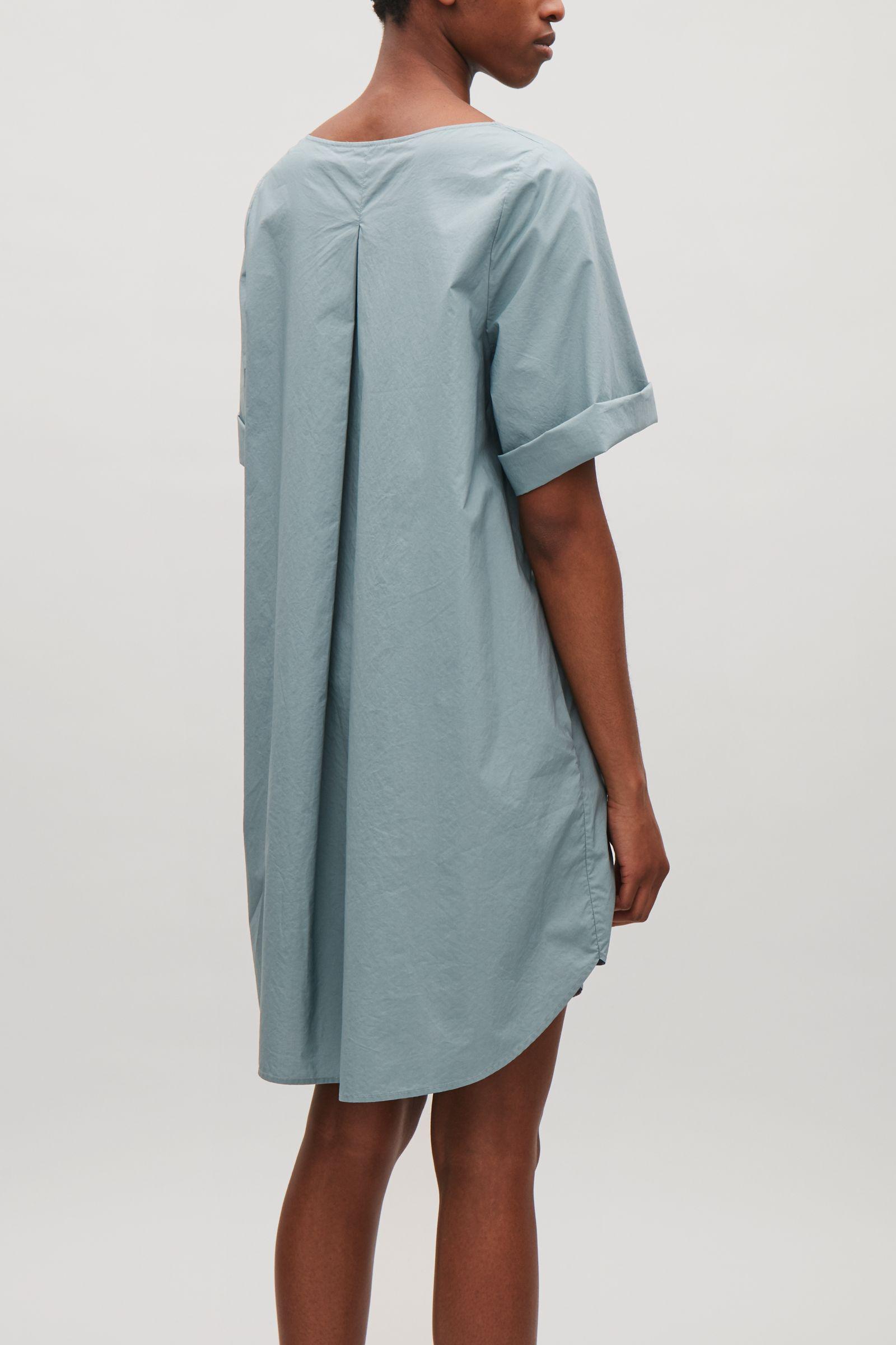 COS Cotton Pleated Back Dress in Blue Lyst