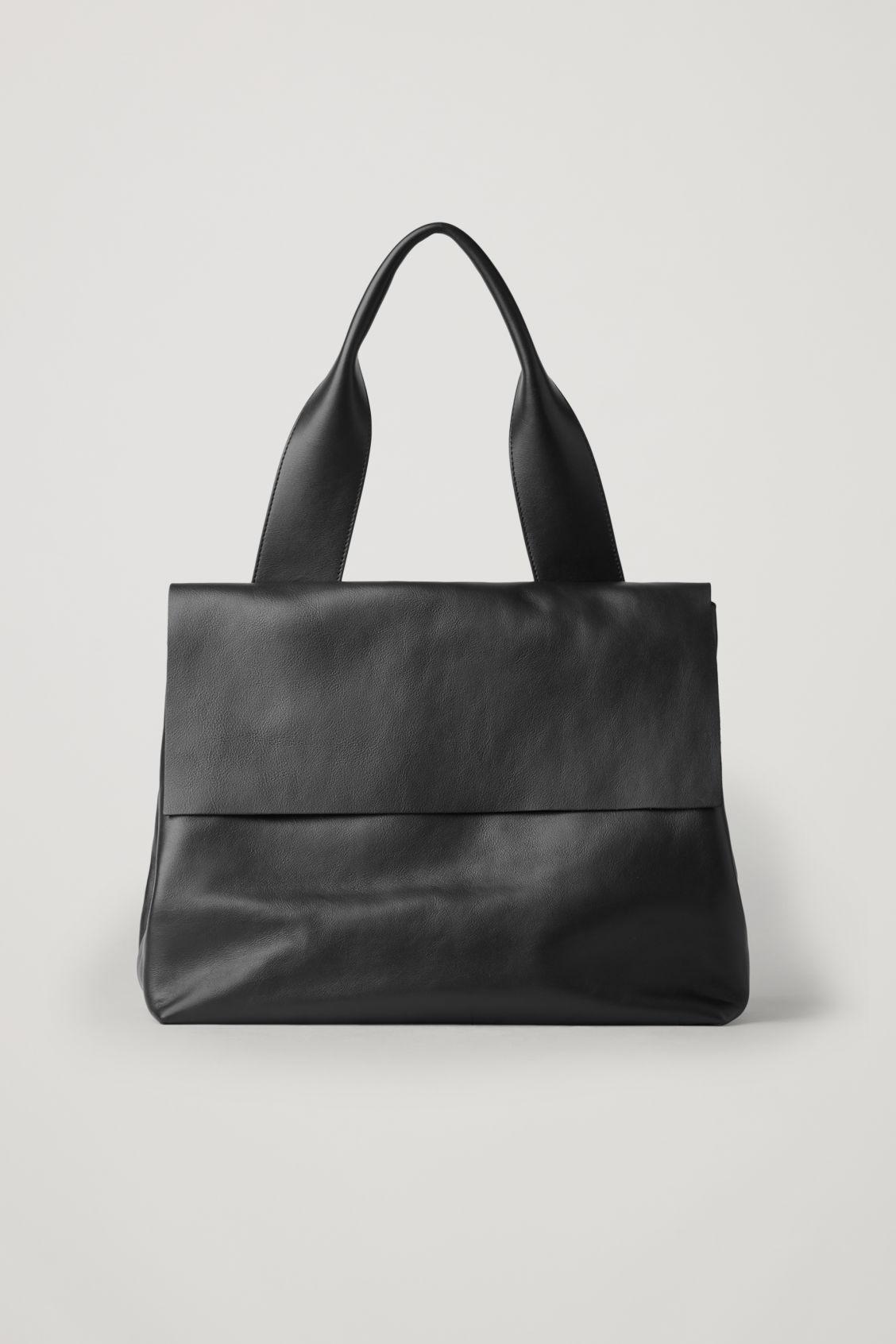 COS Leather Tote Bag With Strap in Black | Lyst