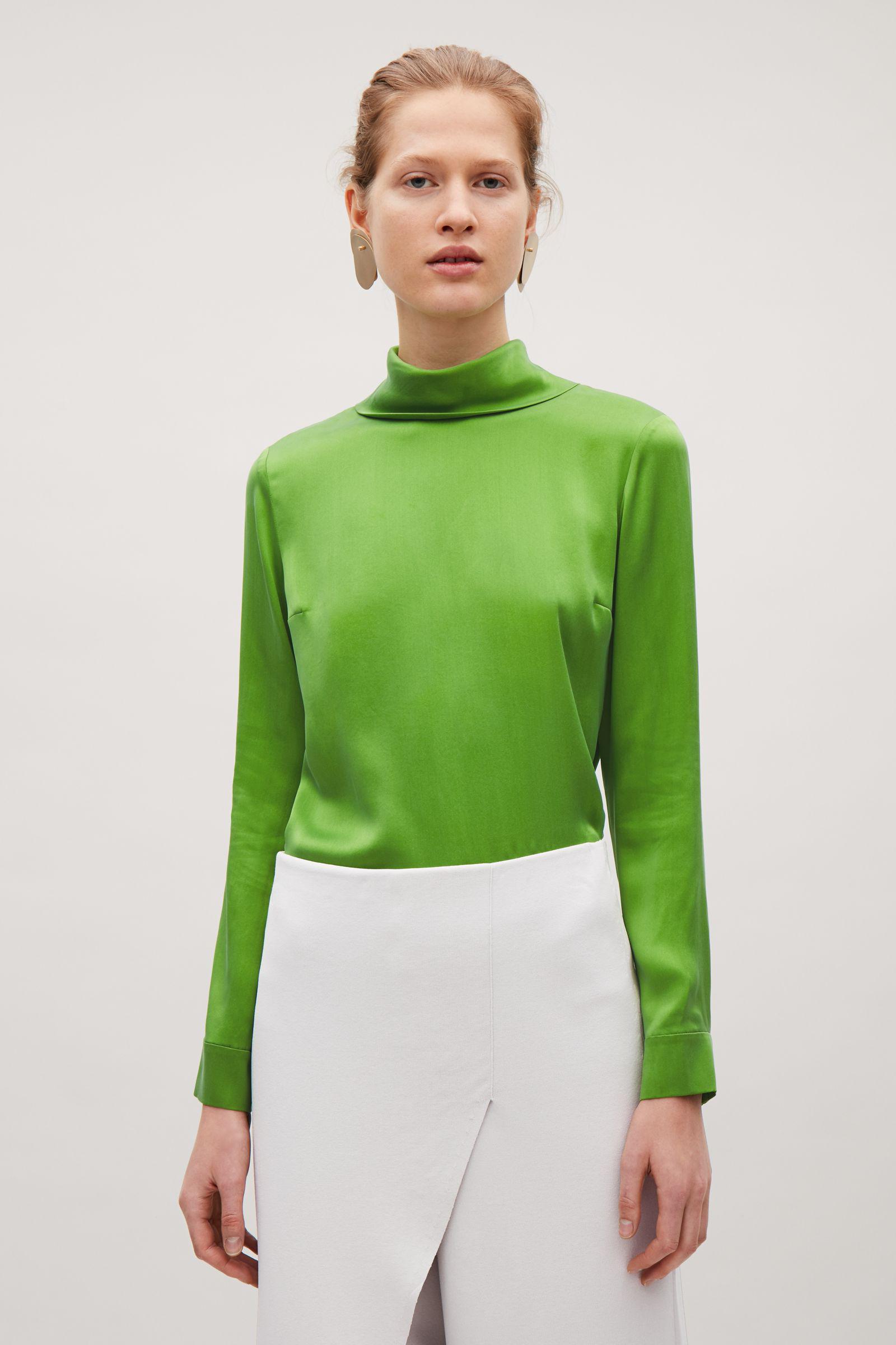 high neck green blouse