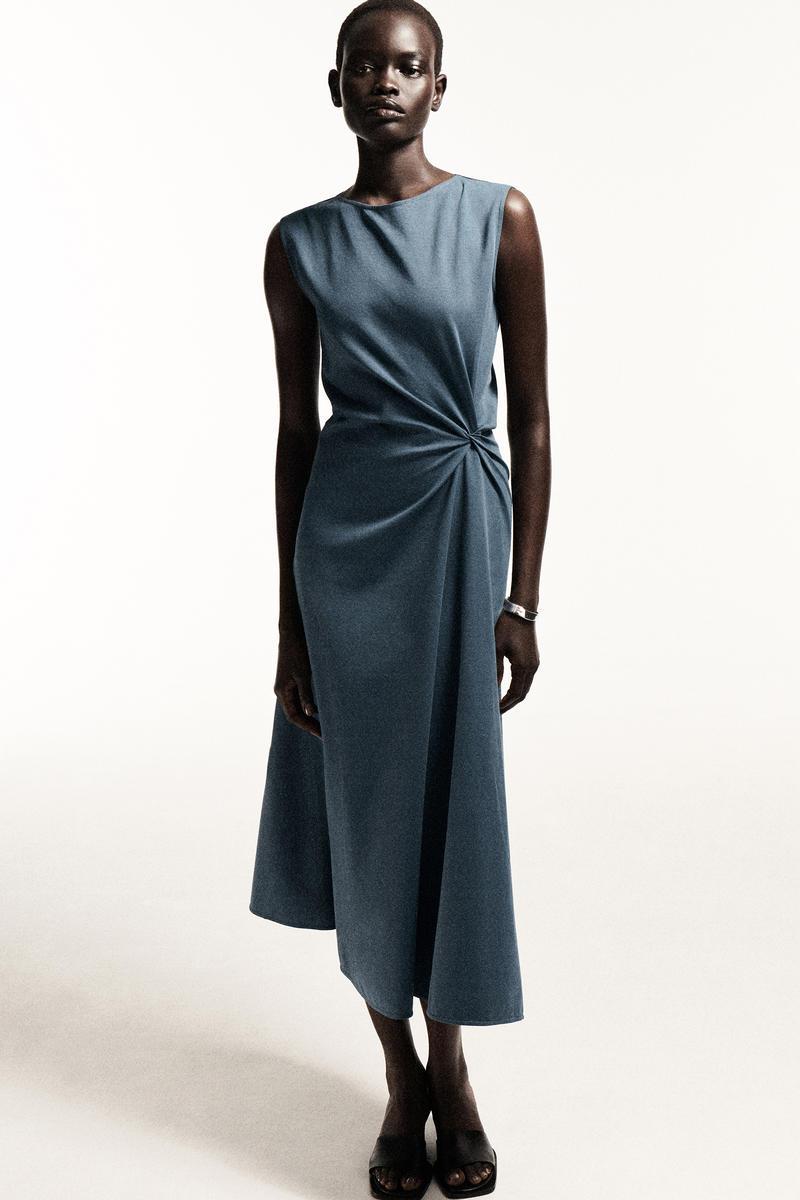 cos jersey midi slip dress COS Women's Knitted Midi Slip Dress in Navy