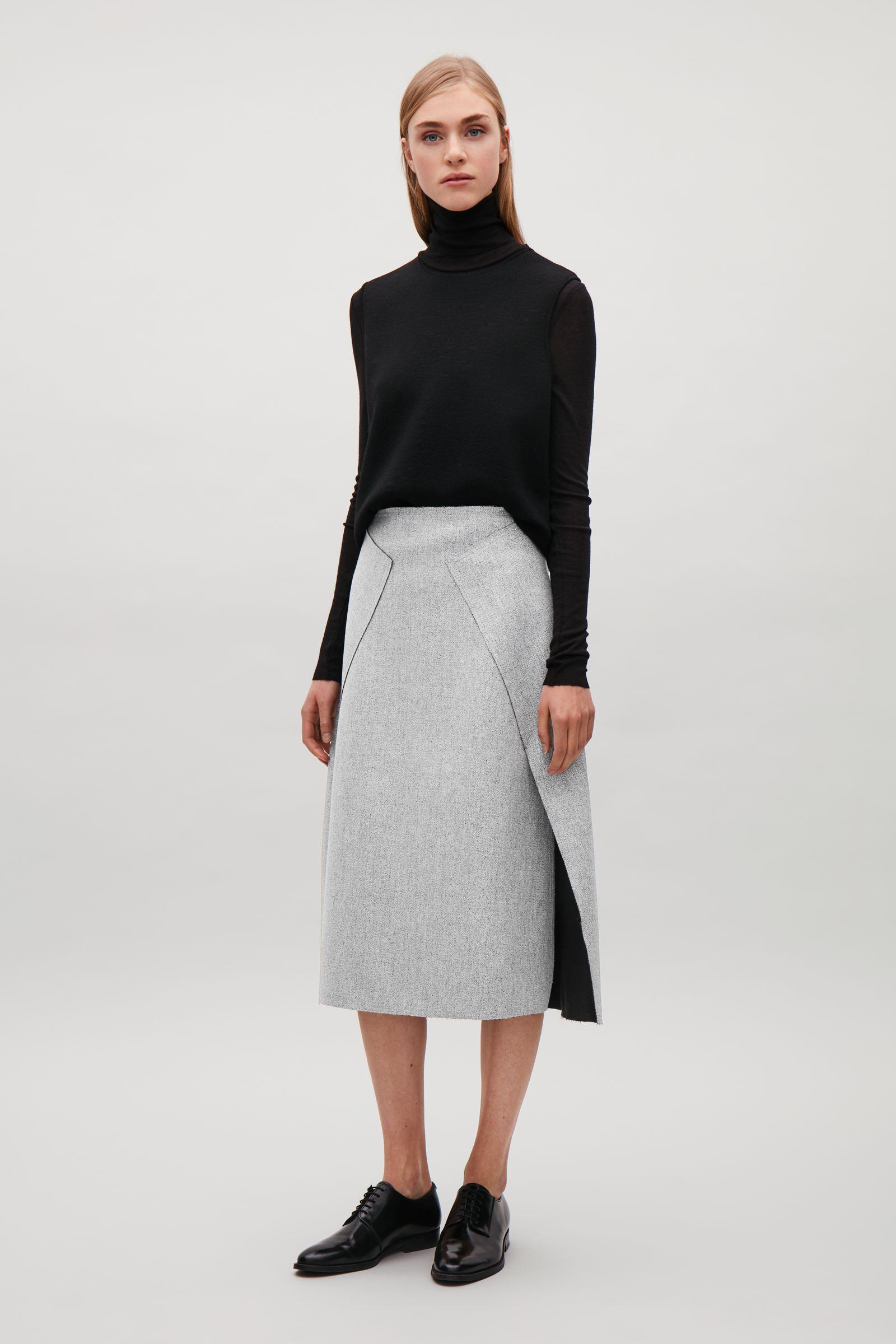 COS Wrap-front Wool Skirt in Grey (Gray) - Lyst