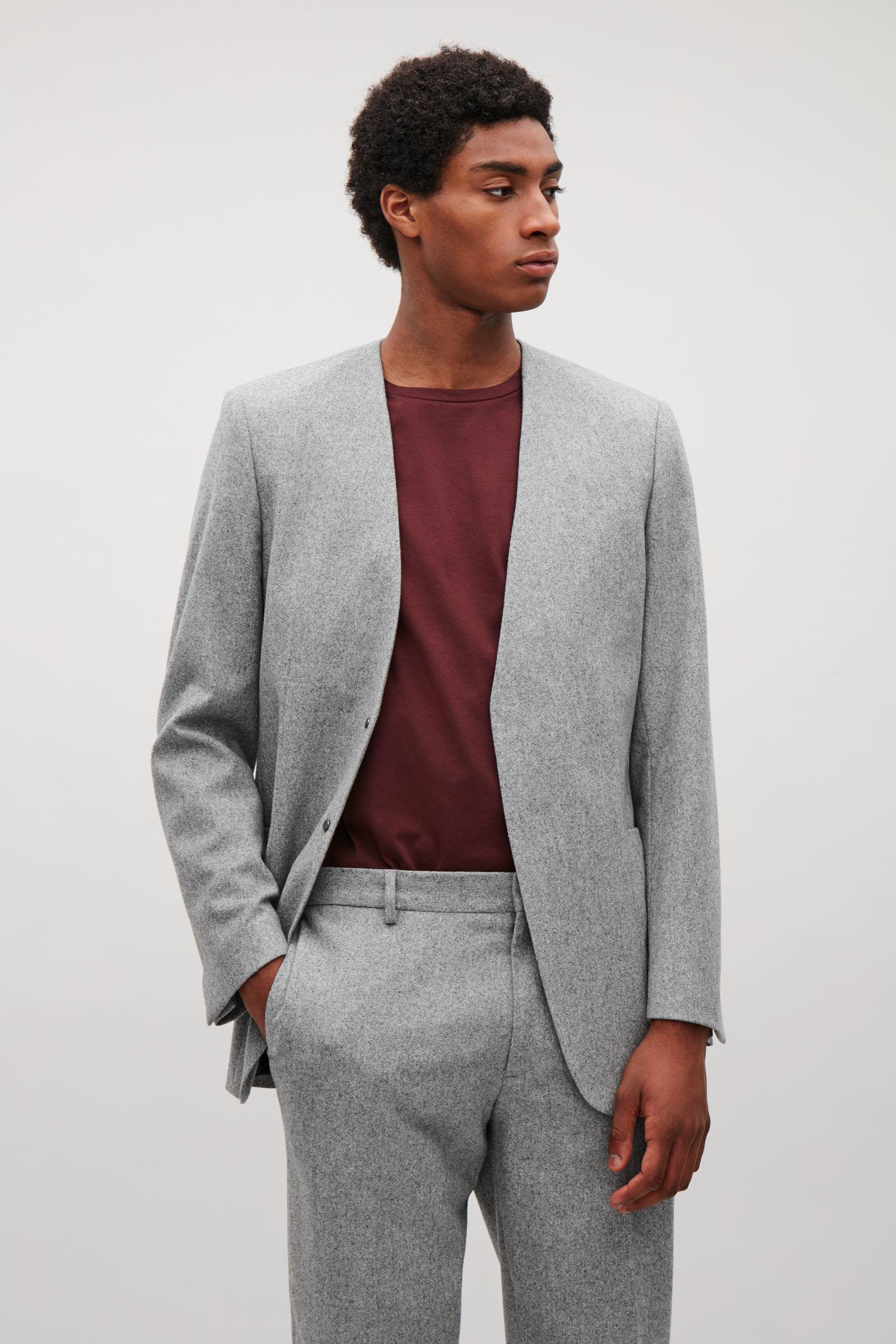 COS Collarless Wool Blazer in Gray for Men | Lyst