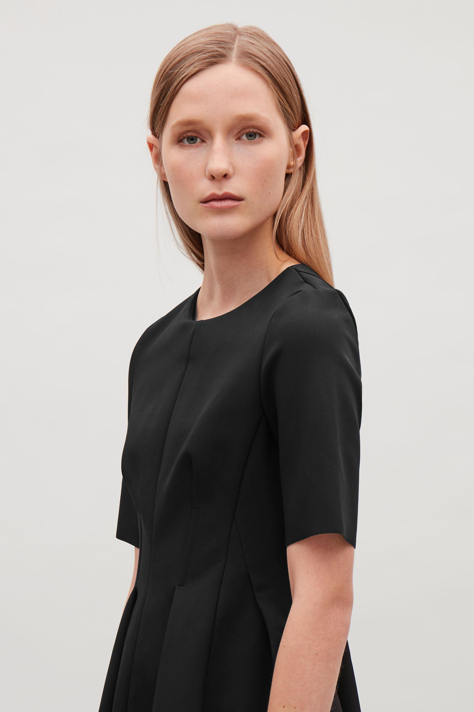 COS Waisted Dress With Pleats in Black | Lyst