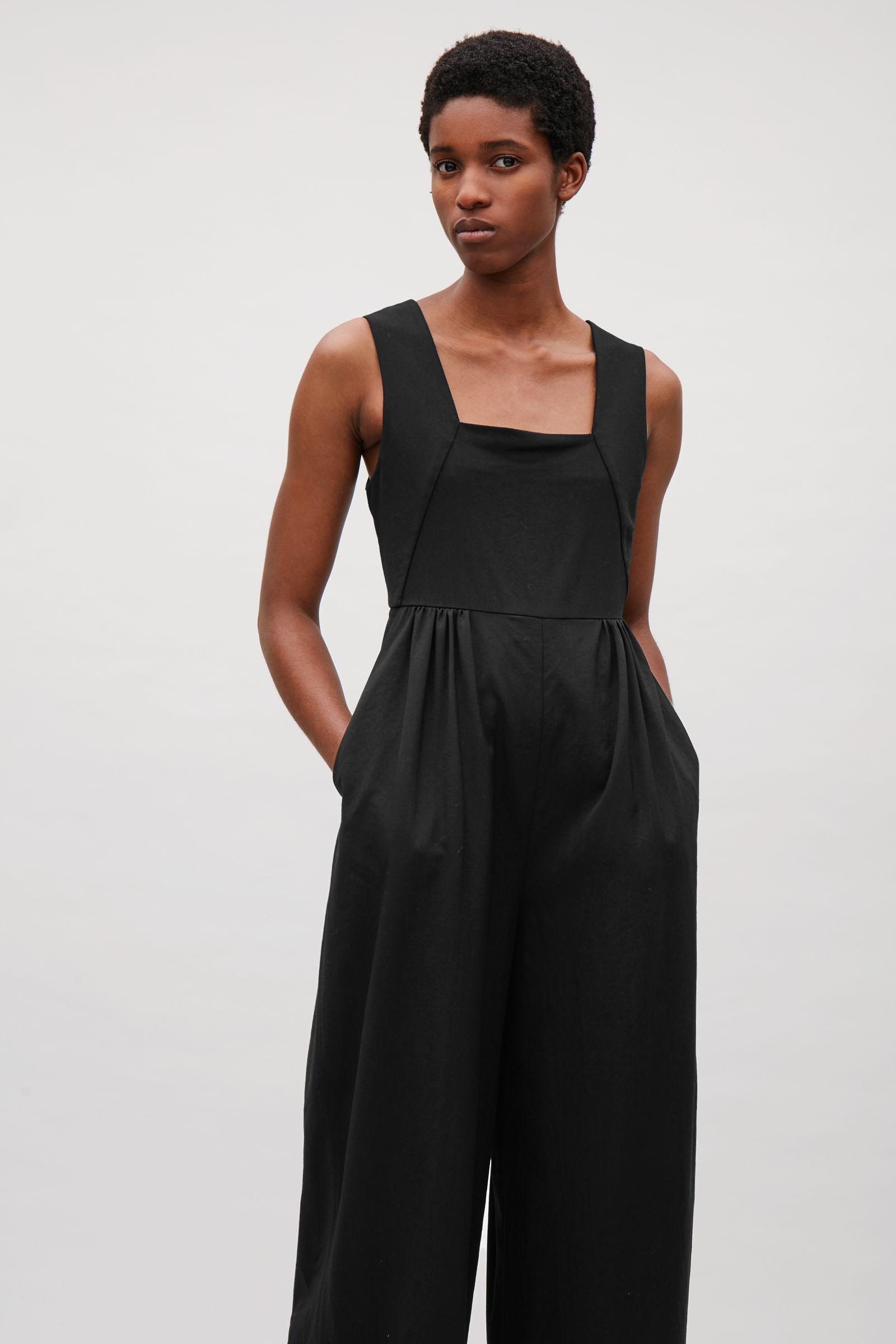 COS Wool Jumpsuit With Elastic Waist in Black | Lyst