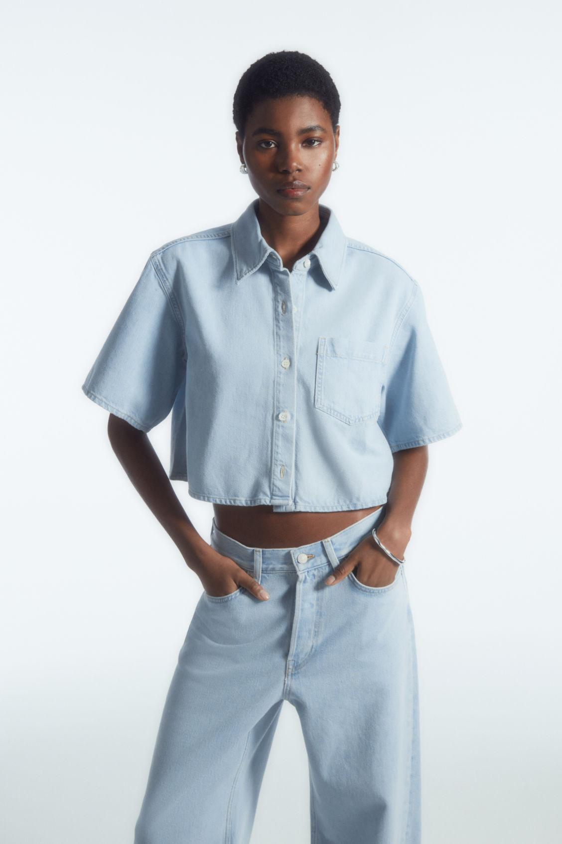 COS Cropped Short-sleeved Denim Shirt in Blue | Lyst