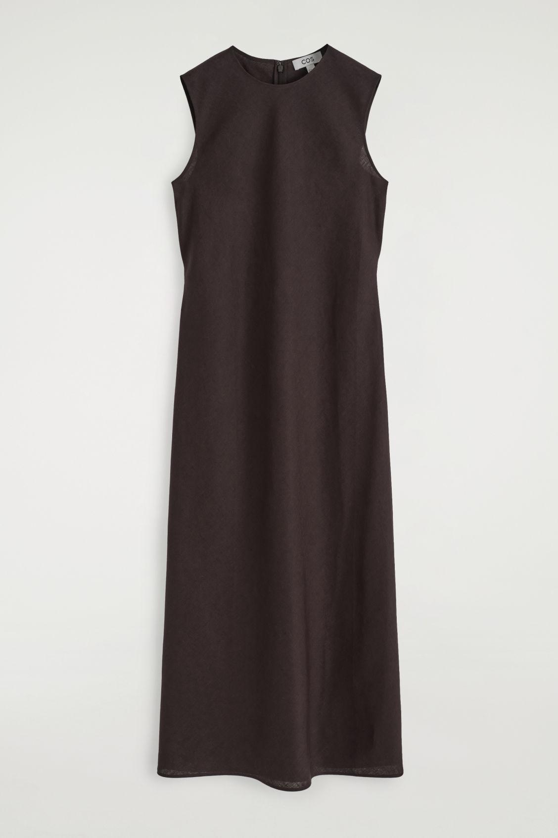 COS Bias-Cut Linen-Blend Midi Dress in Black | Lyst