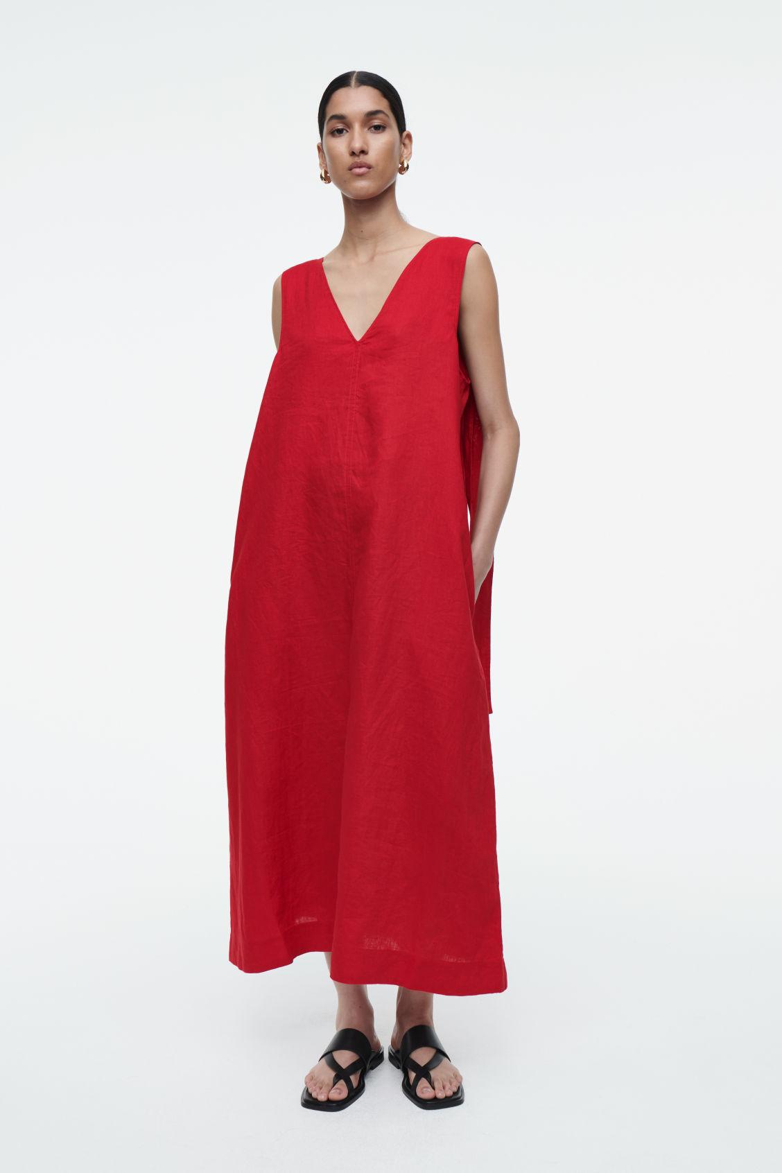 blue illusion linen dress ROVE Linen Midi Dress | Puff Sleeve - Twist Design