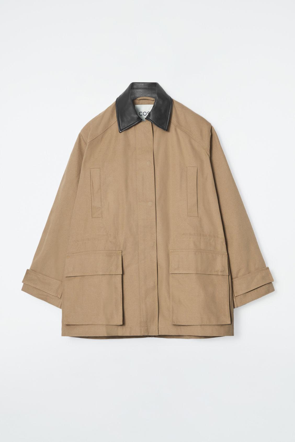 COS Leather-collar Field Jacket in Natural | Lyst
