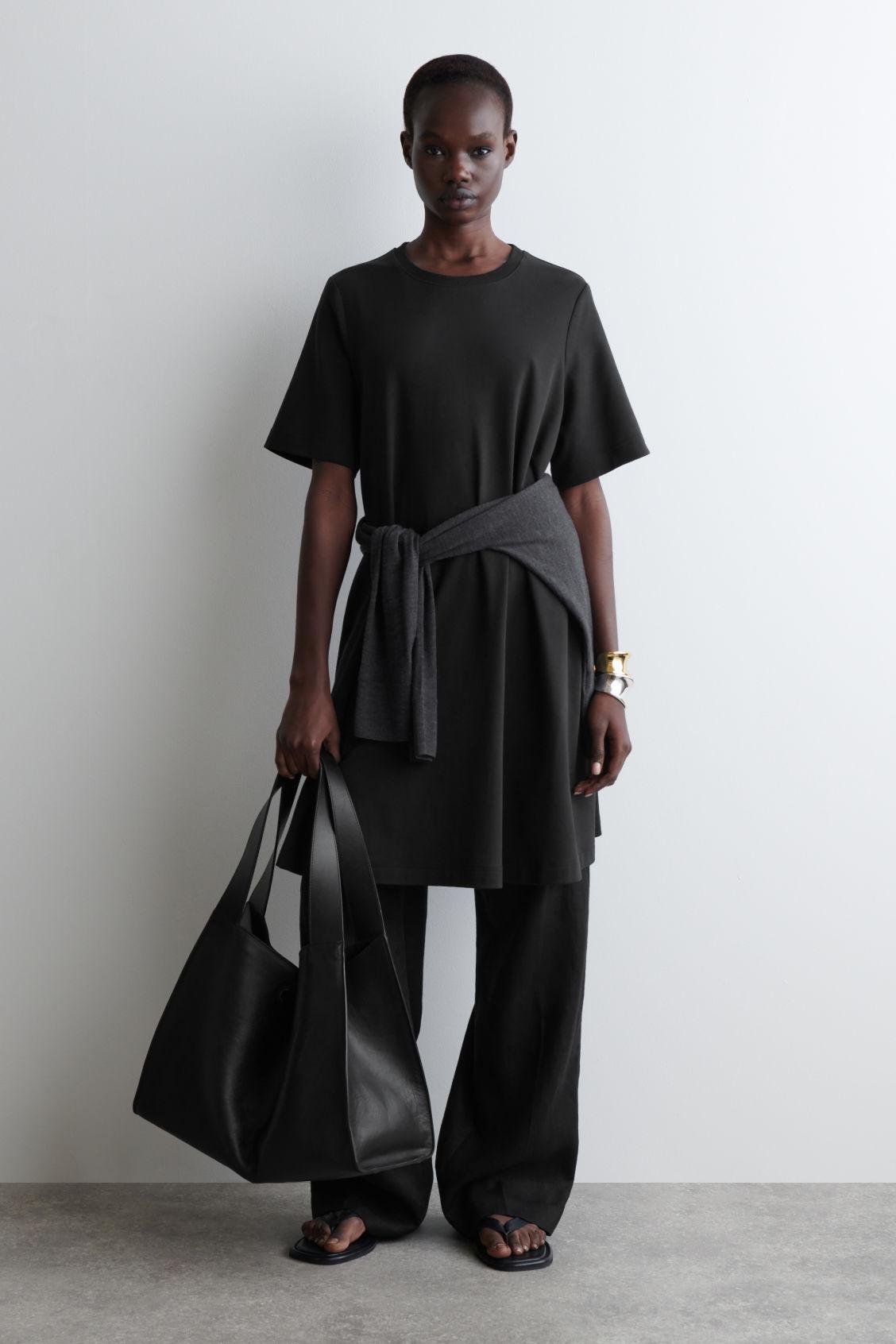 cos a line short sleeved shirt dress A-Line Off The Shoulder Black Empire Waist Wedding Guest Dress, Black / XL main image 1