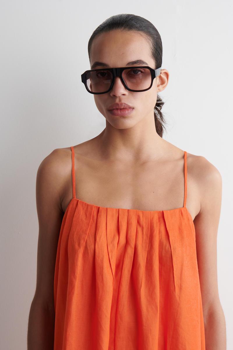 COS Pleated Linen Maxi Dress in Orange | Lyst