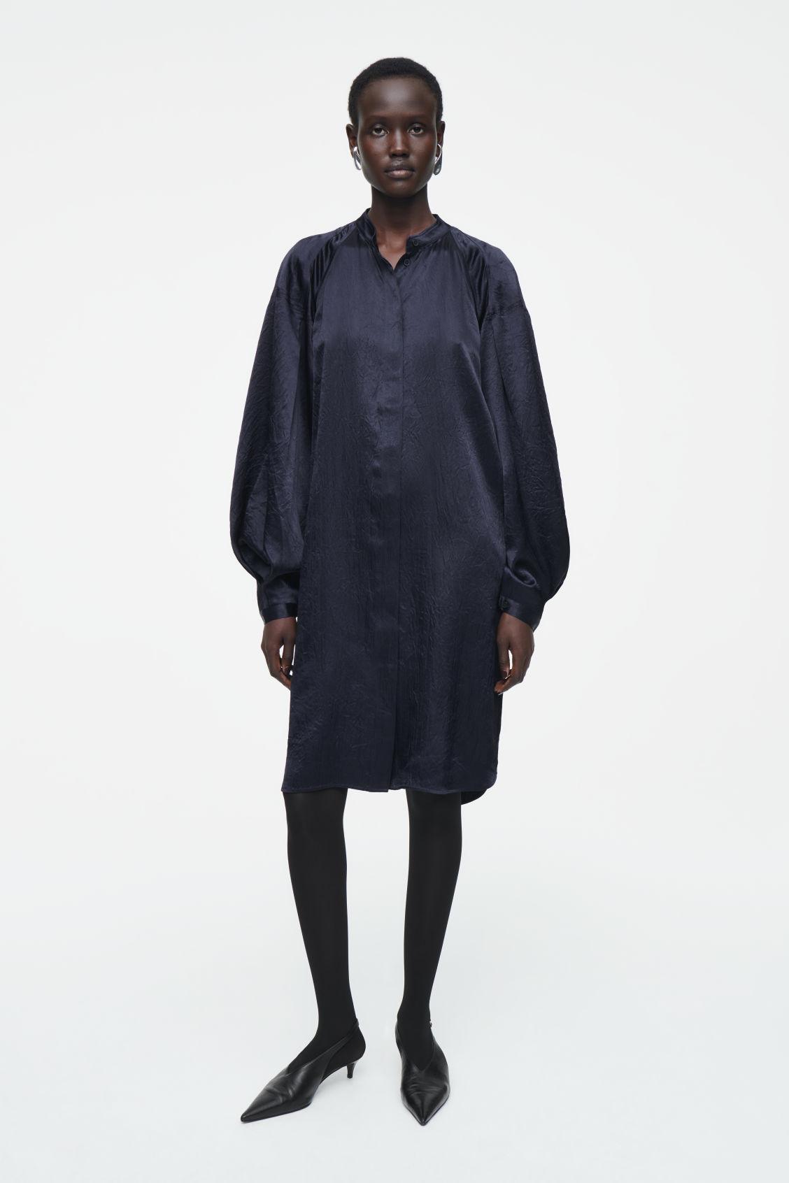 COS Pleated-Detail Satin Midi Dress in Blue | Lyst