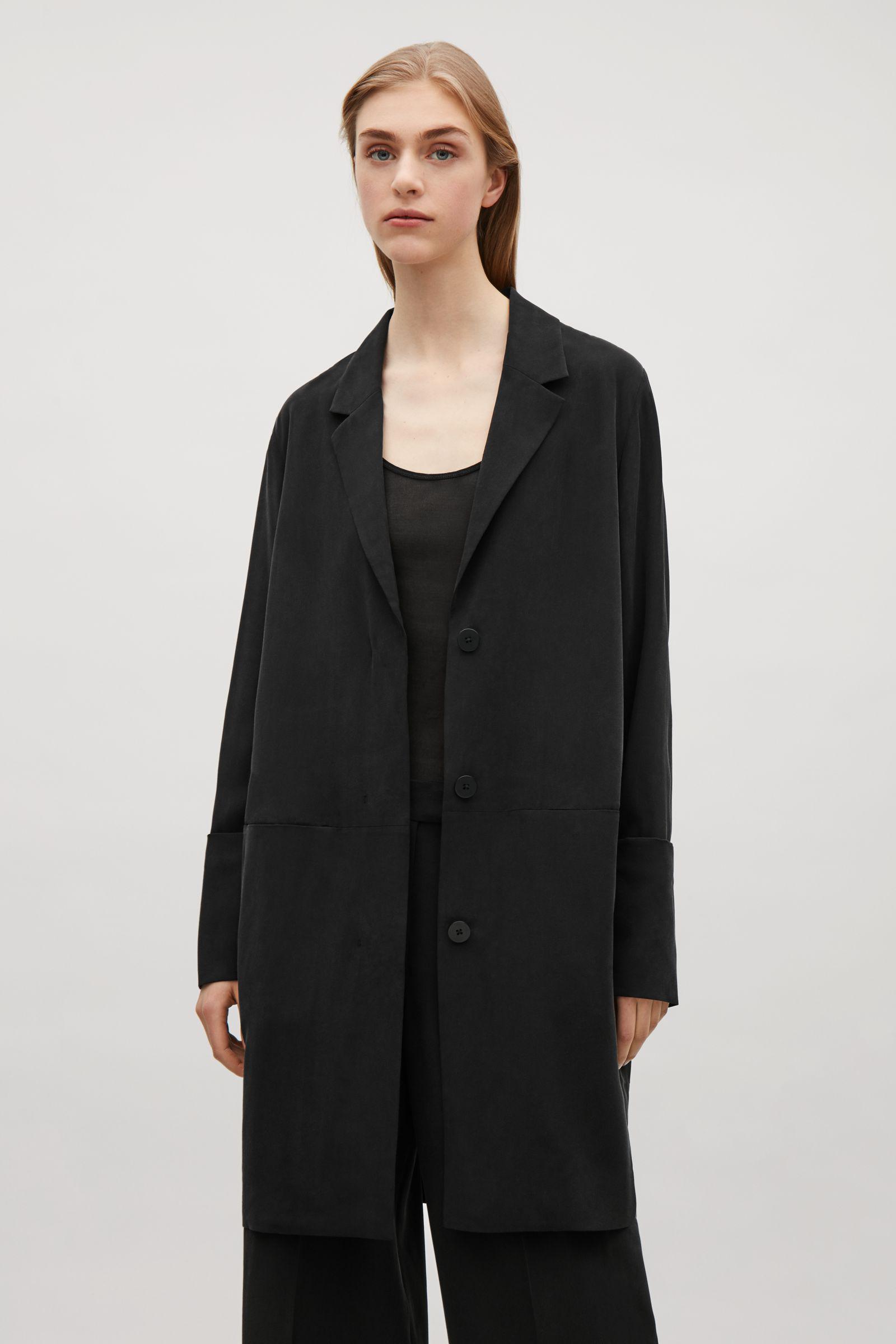 COS Long Silk Blazer in Black | Lyst
