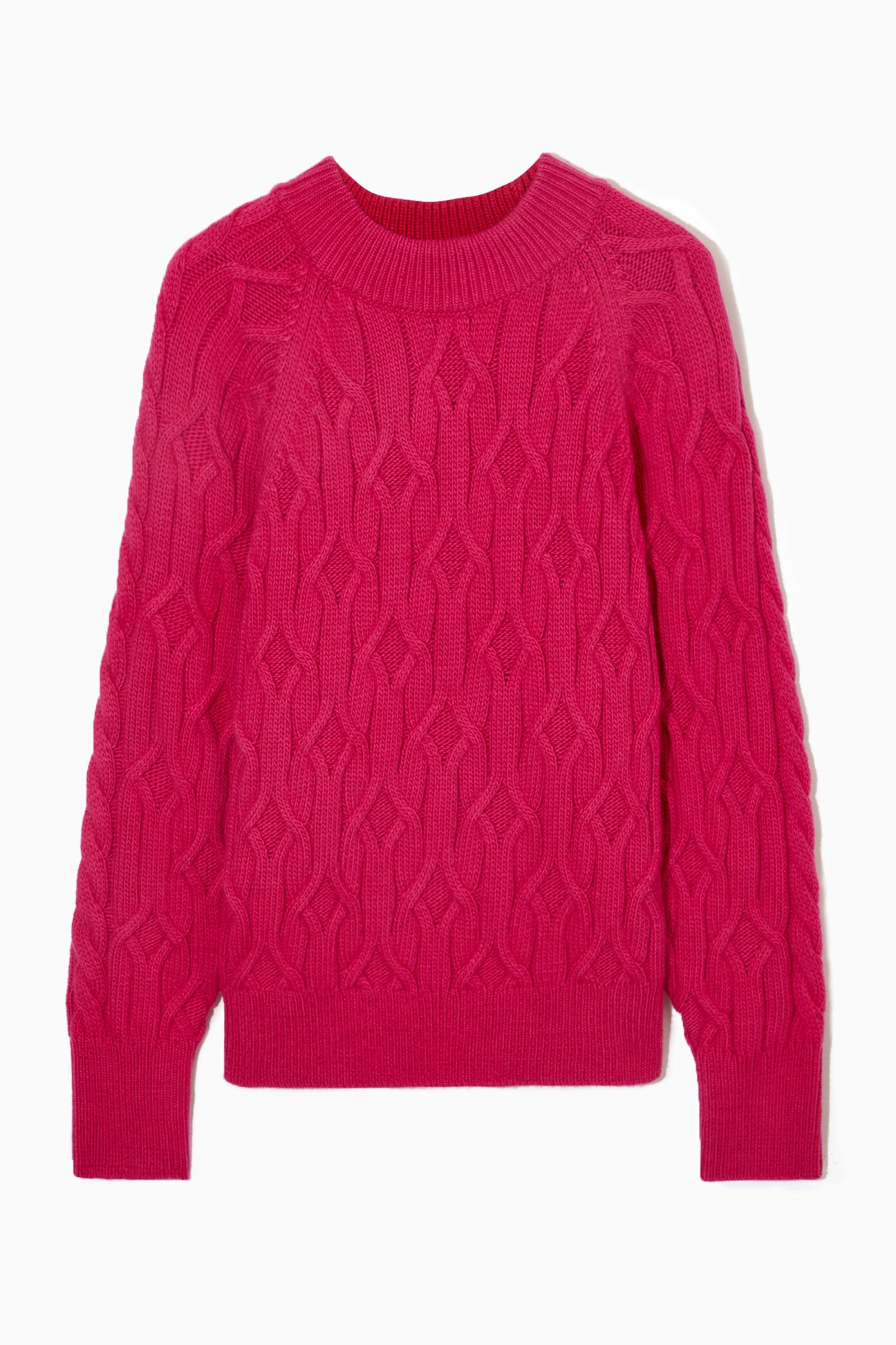 COS Cable-knit Wool-blend Sweater in Pink | Lyst UK