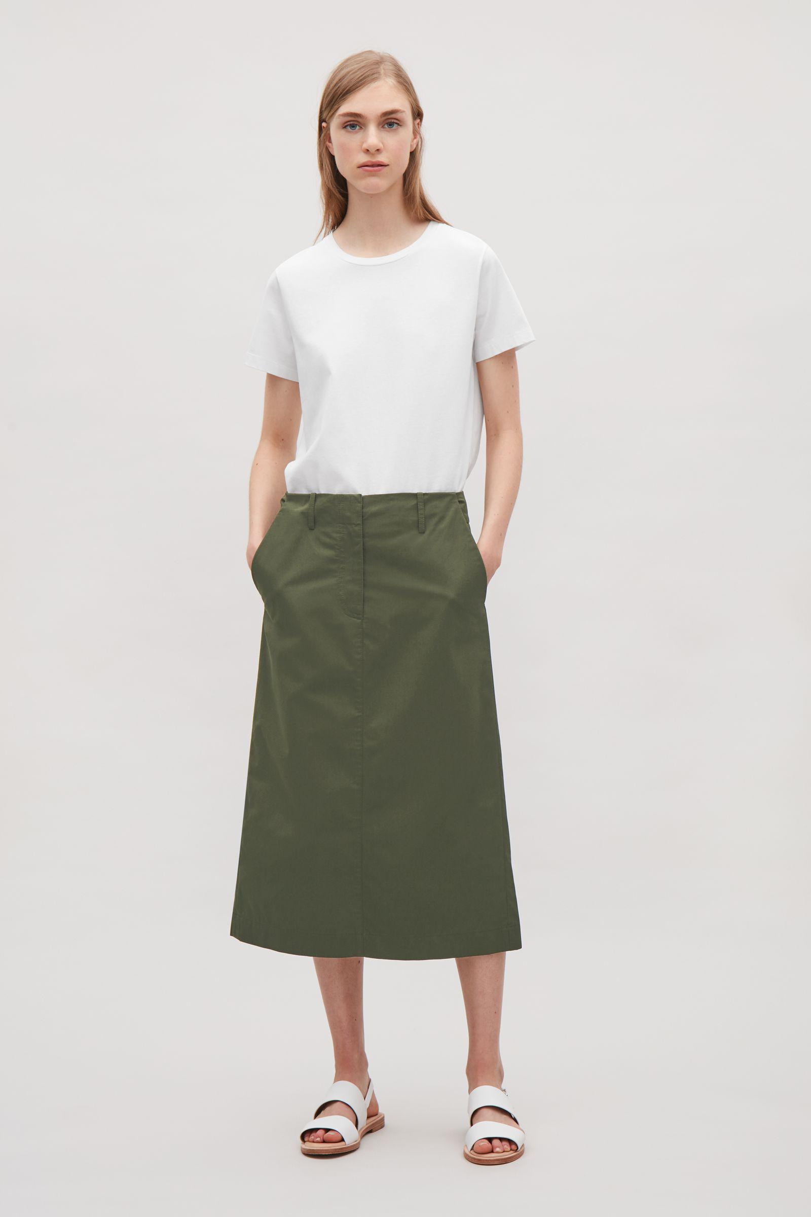 COS Cotton A-line Skirt in Olive Green (Green) - Lyst