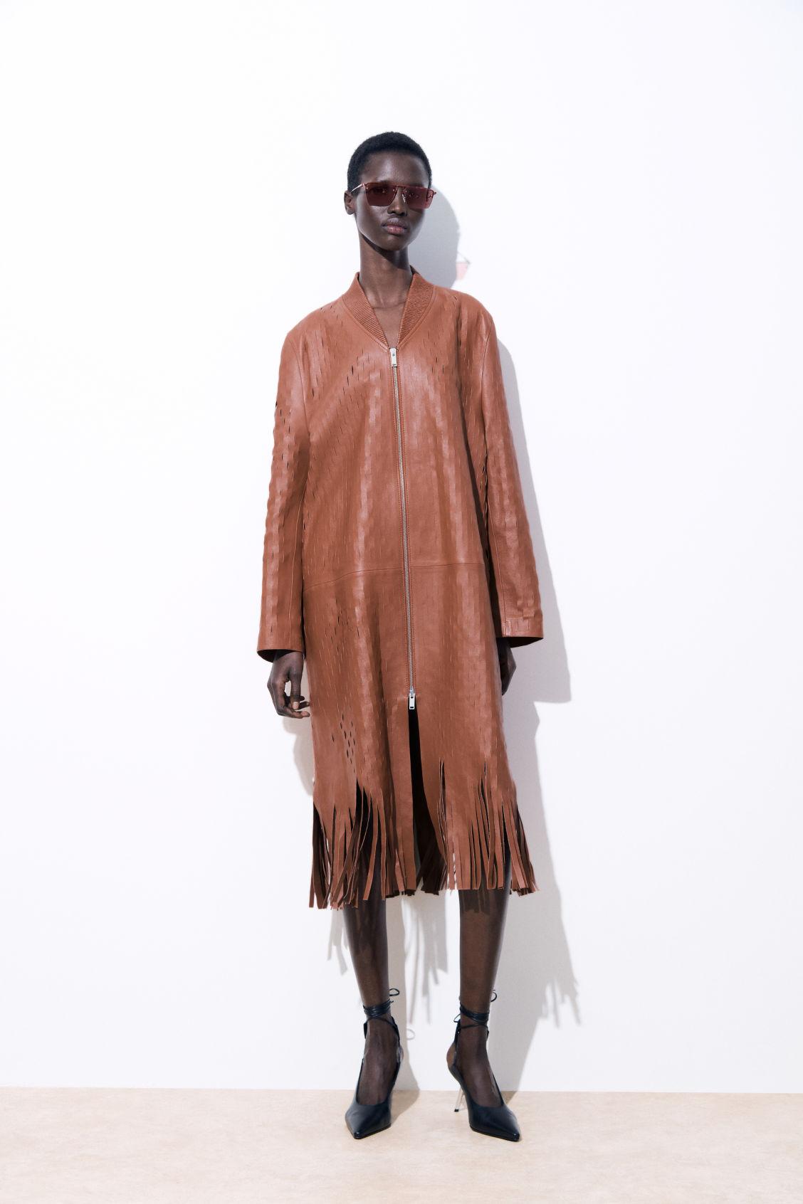 COS The Perforated Leather Longline Bomber Jacket in Brown | Lyst