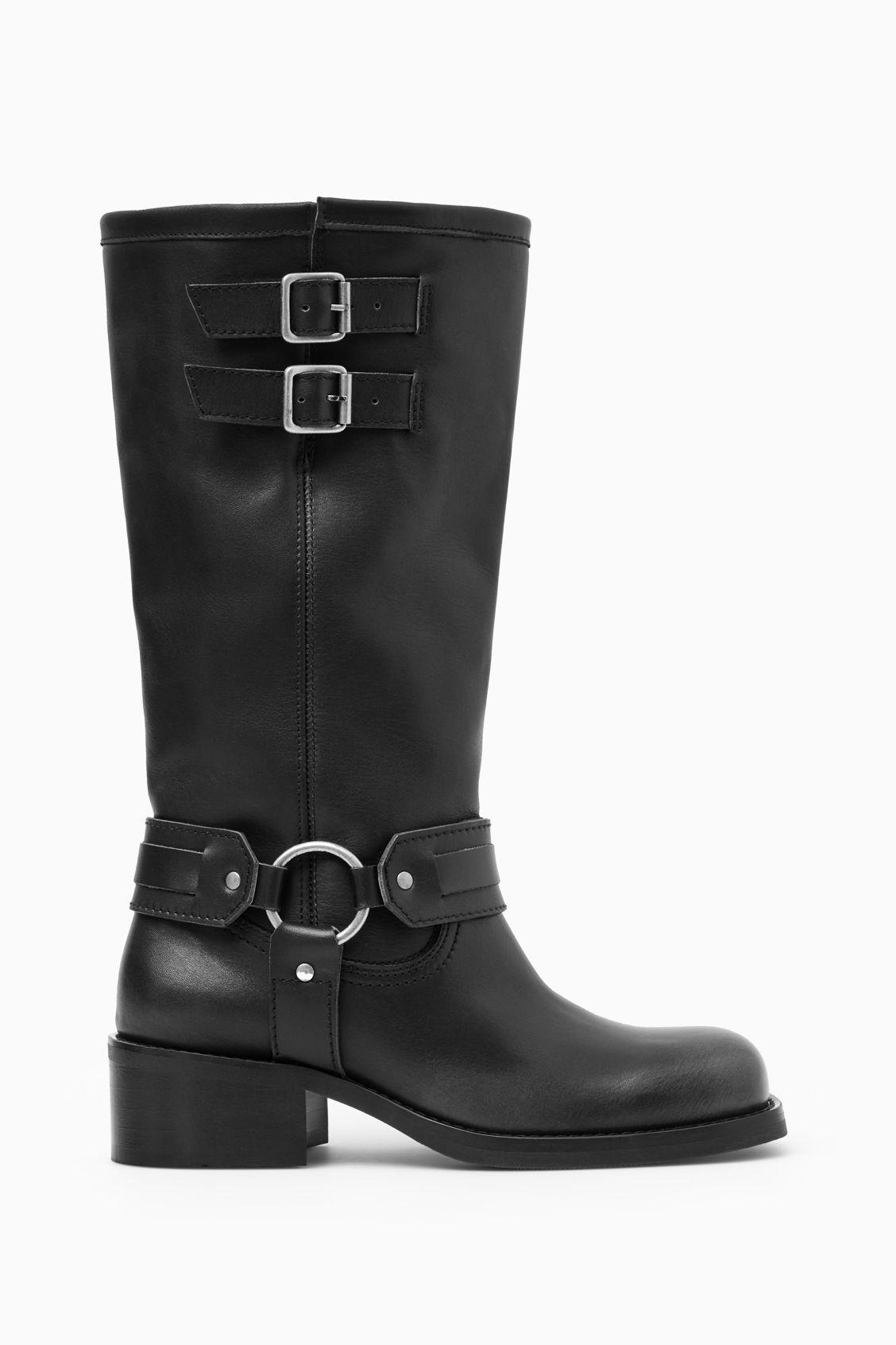 COS Leather Biker Boots in Black | Lyst