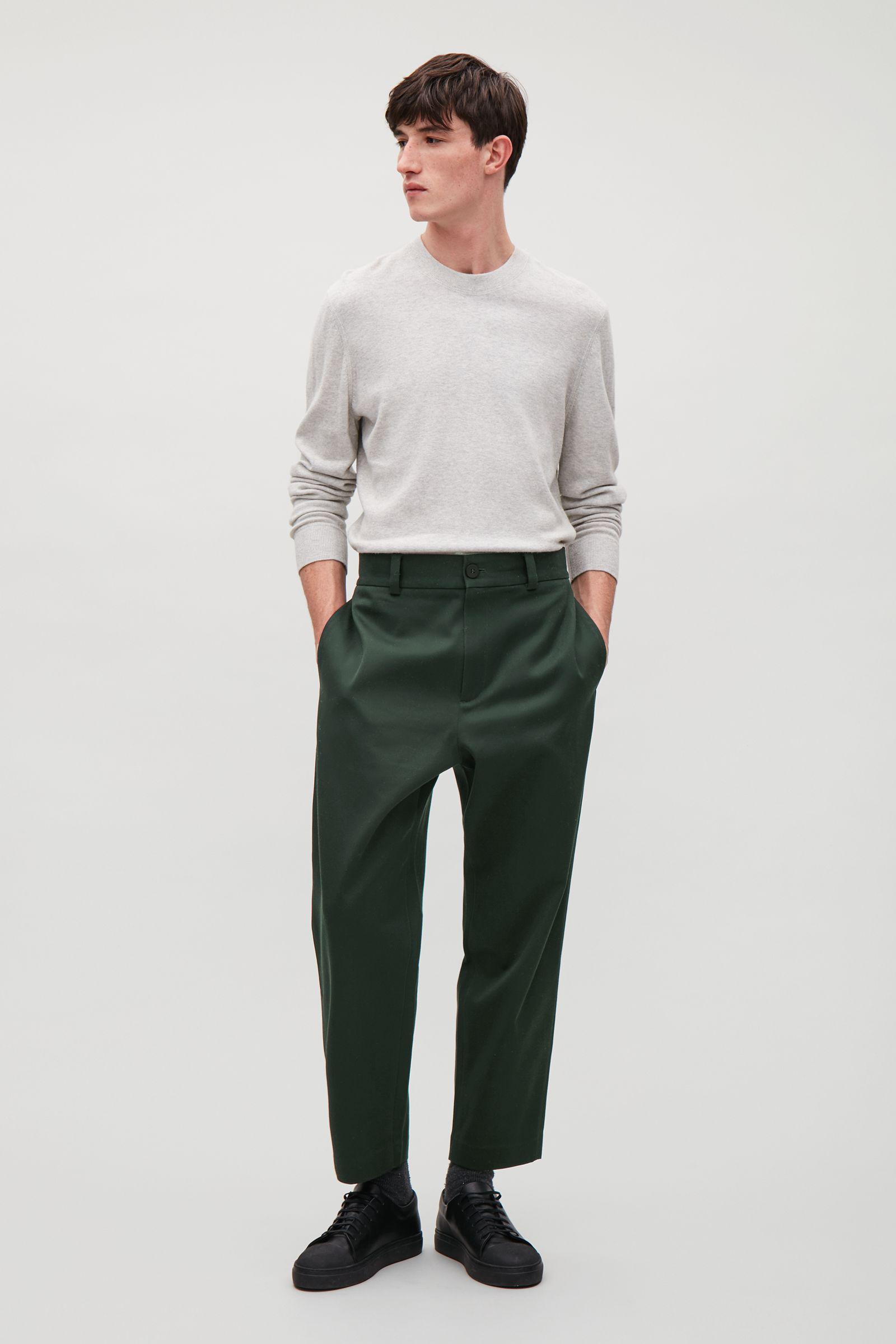 COS Cotton Cropped Wide-leg Trousers in Khaki Green (Green) for Men - Lyst