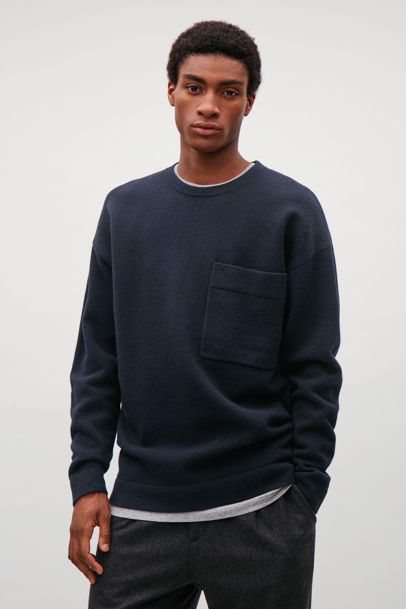 COS Relaxed Wool Jumper With Pocket in Navy (Blue) for Men - Lyst