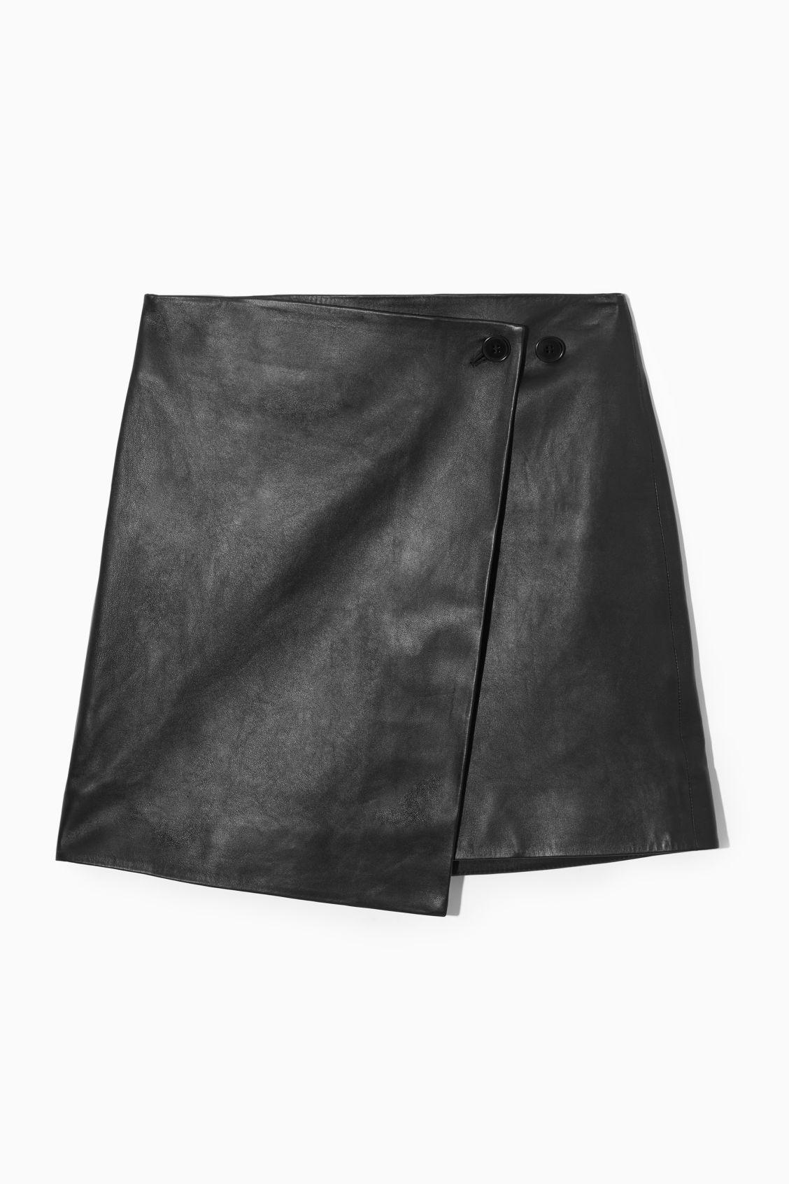 COS Leather Mini Wrap Skirt in Black | Lyst