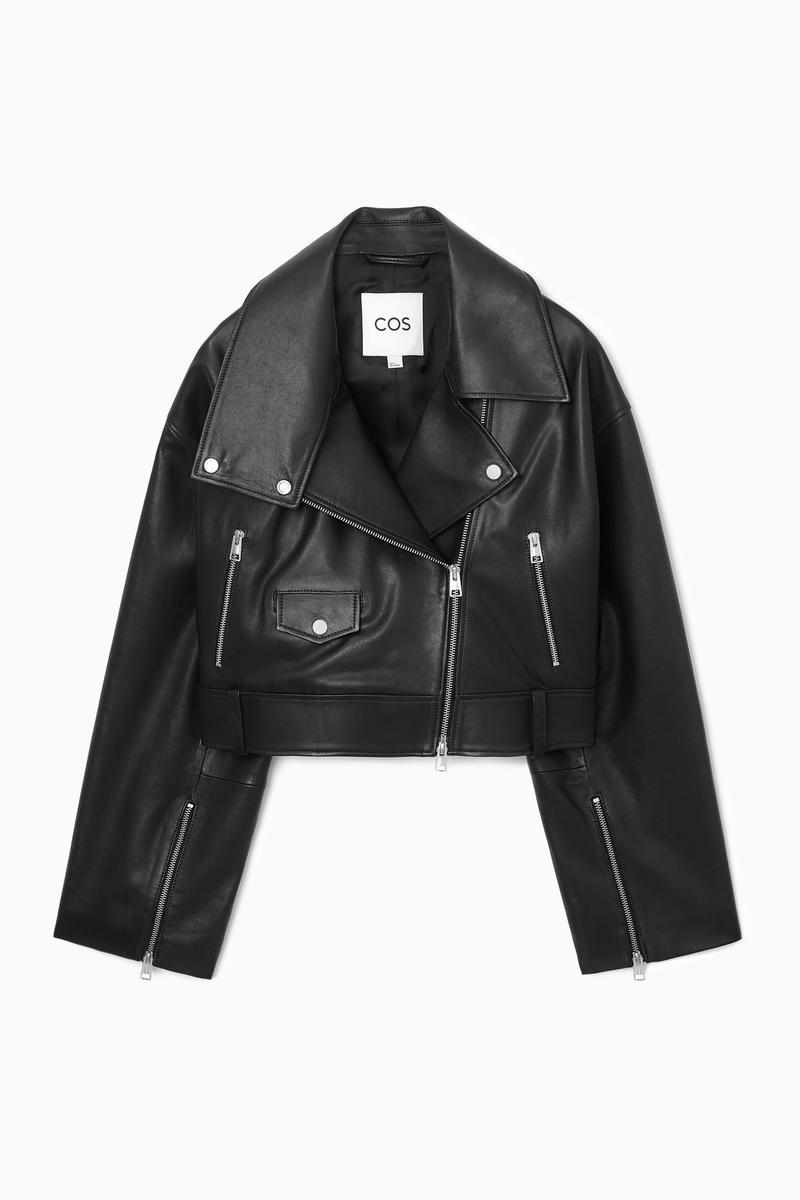 COS Oversized Cropped Leather Biker Jacket in Black Lyst UK