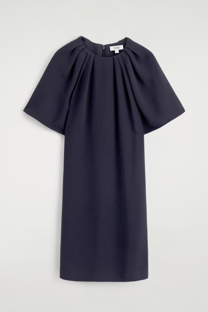 cos navy blue dress Minimalist COS Dark Blue Dress Velvet Flocked Shift
