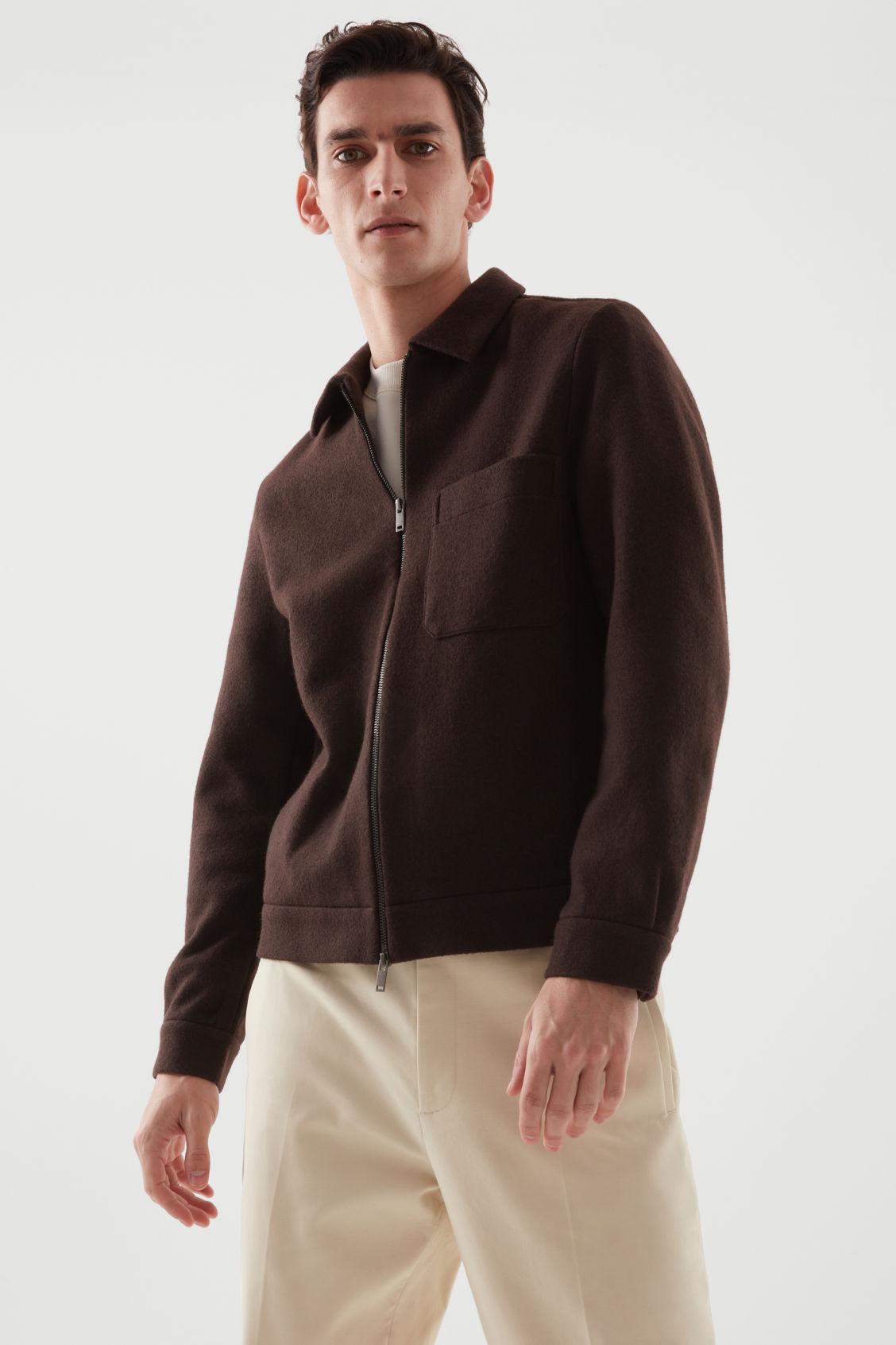 COS Merino Wool Harrington Jacket in Brown for Men | Lyst