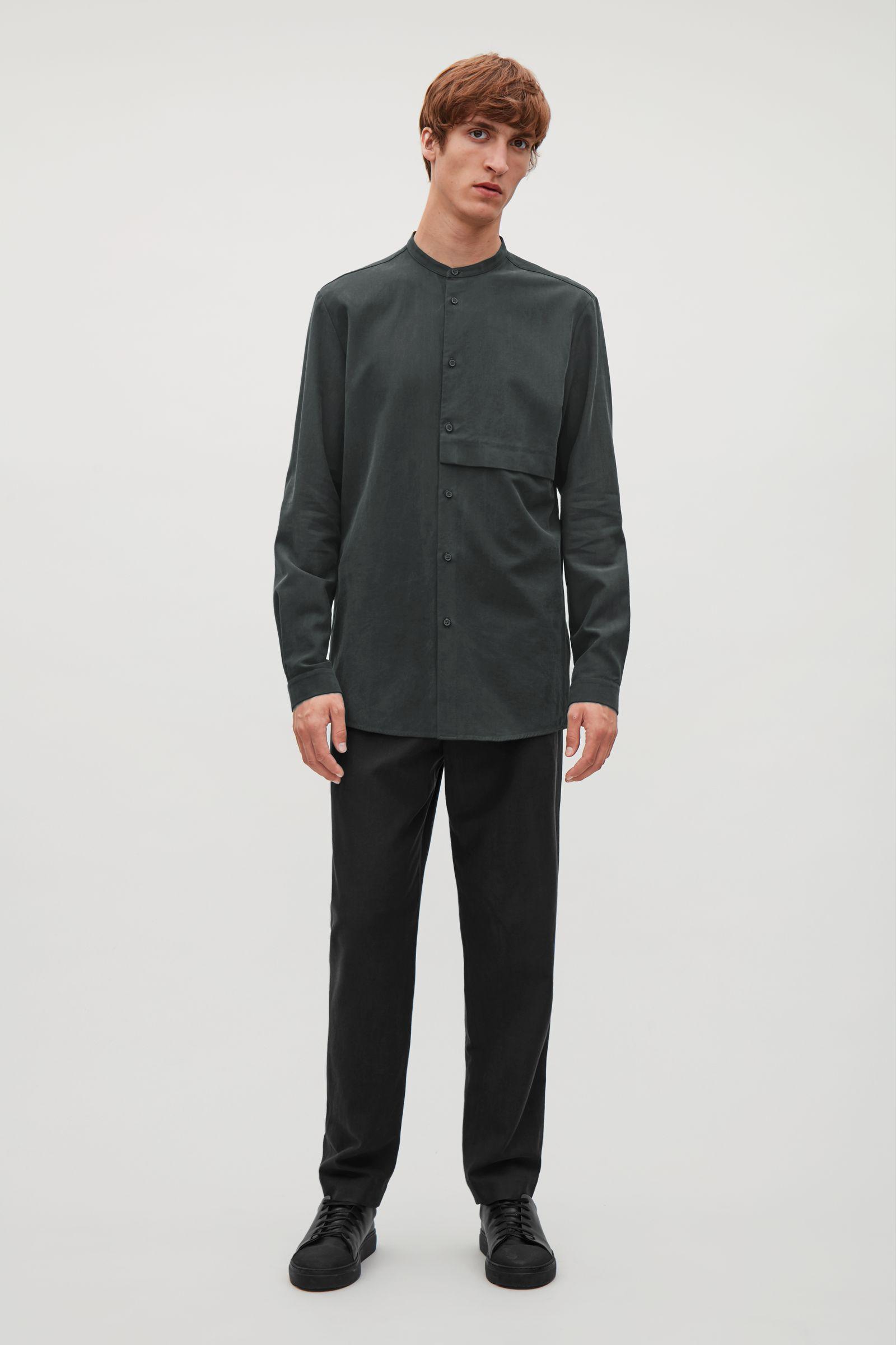 COS Grandad-collar Shirt With Hidden Pocket in Green for Men | Lyst