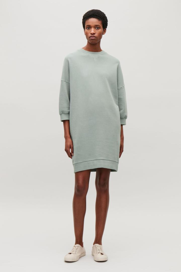 COS Cotton 3⁄4-sleeved Sweatshirt Dress in Washed Mint (Gray) - Lyst