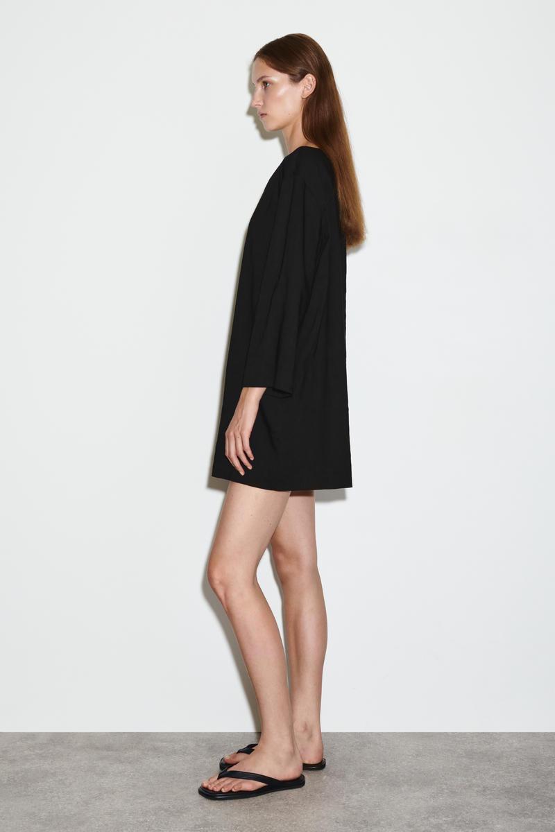 cos linen dress black COS Women's Pleated Linen Maxi Dress in Black | Cotton