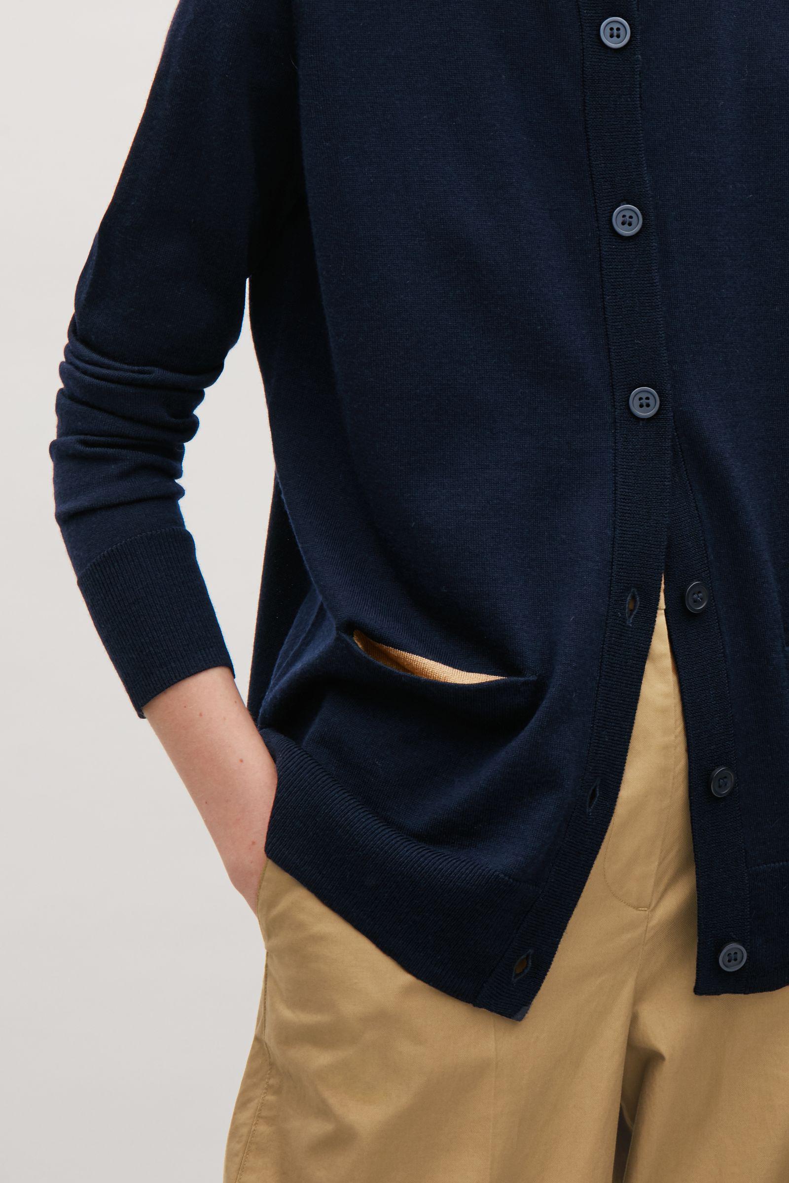 COS Wool Cardigan With Contrast Pockets in Navy (Blue) - Lyst