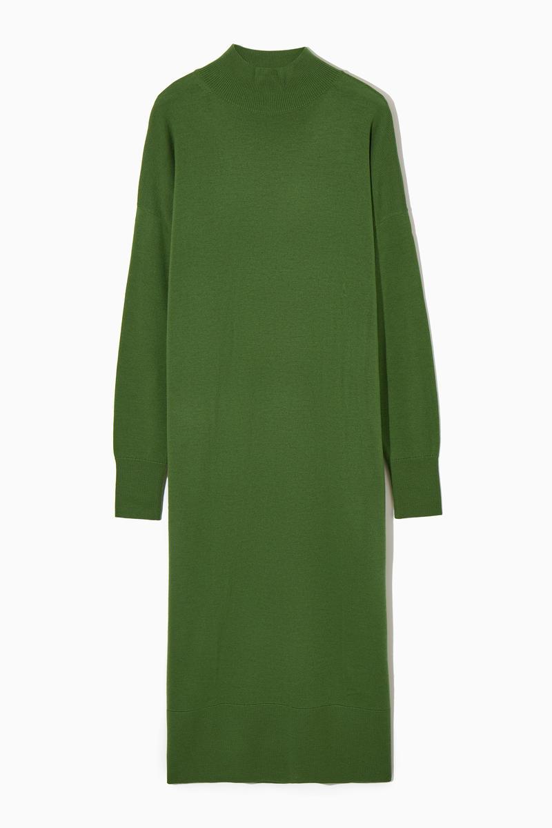 COS Lightweight Merino-wool Turtleneck Dress in Green | Lyst