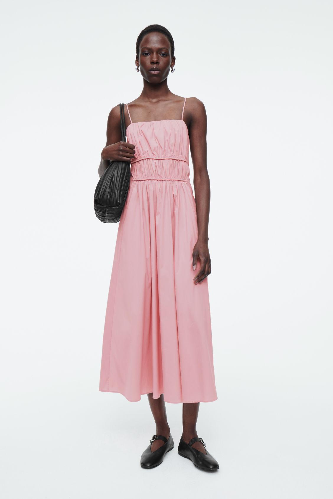 cos pink maxi dress CRINKLED-SATIN MIDI DRESS - LIGHT PINK