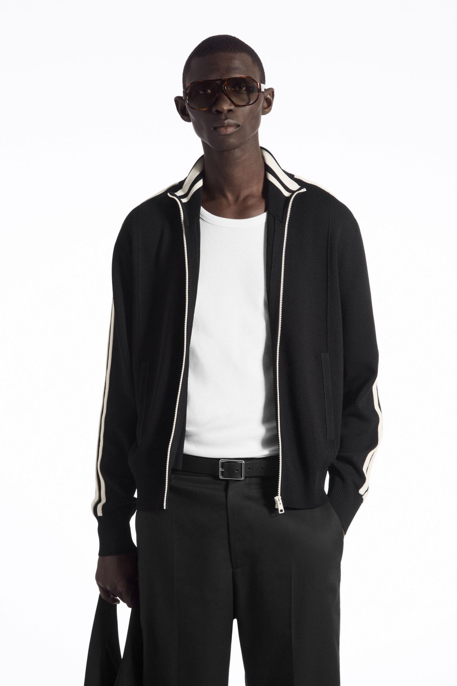 COS Contrast-stripe Knitted Track Jacket in Black for Men | Lyst UK