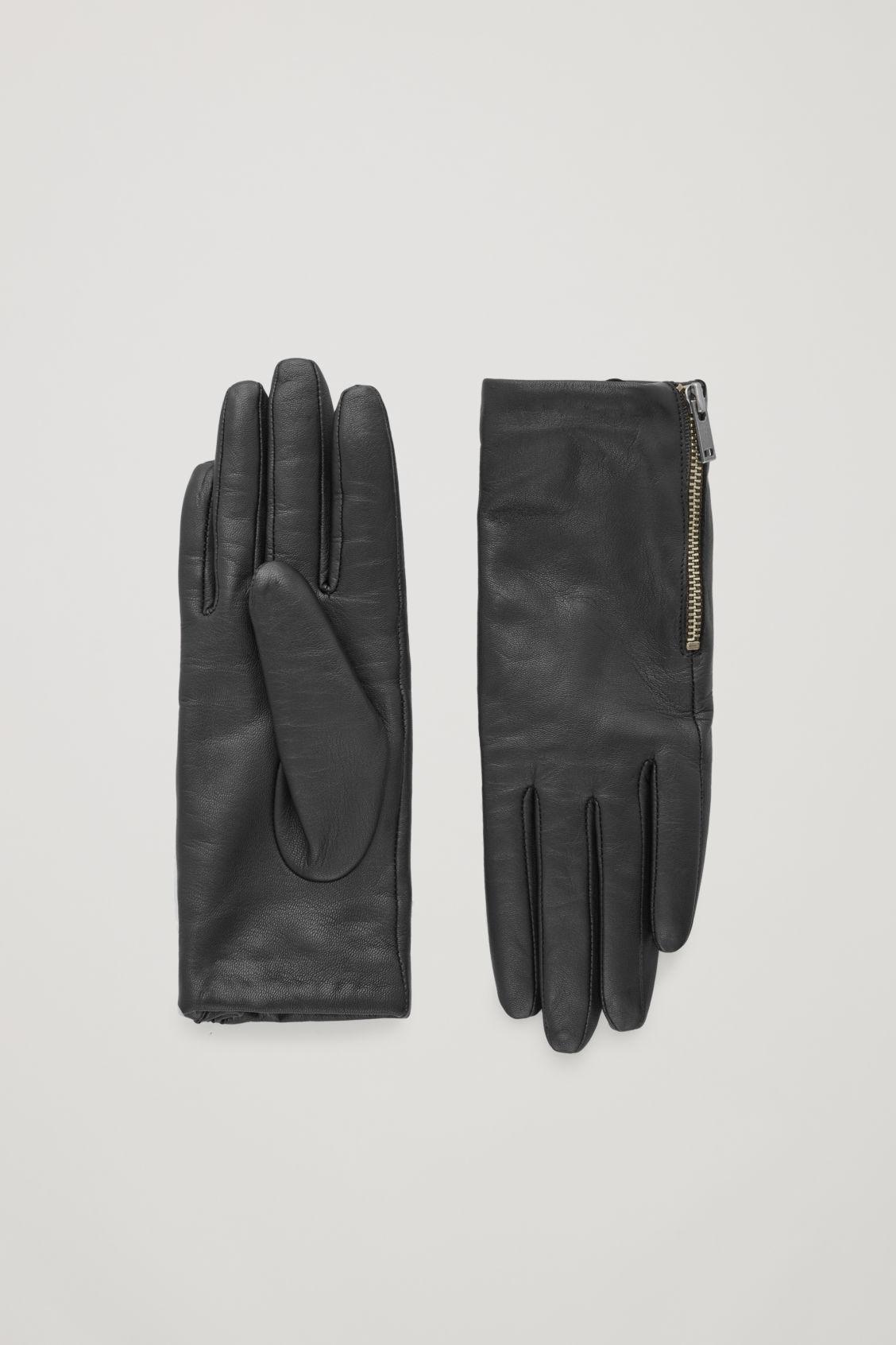 COS Cashmere-lined Zip Leather Gloves in Black - Lyst