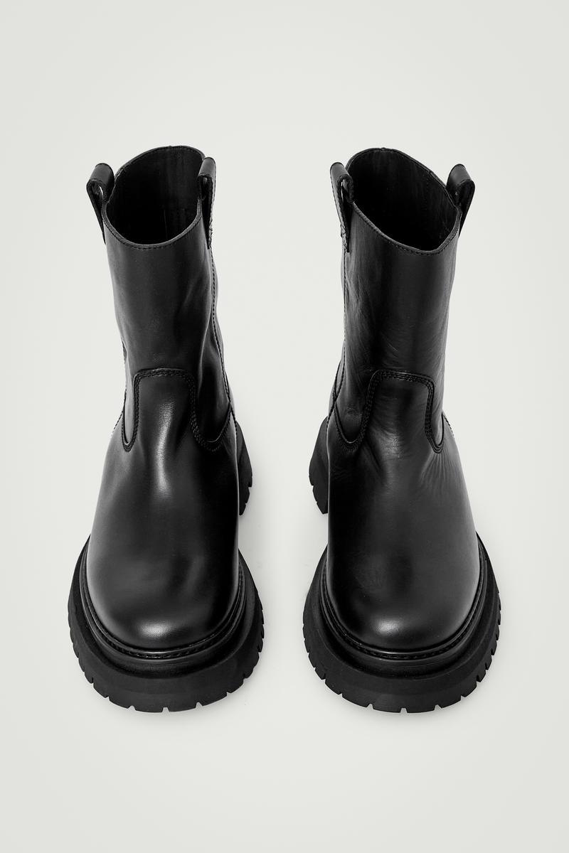 靴 COS LEATHER BIKER BOOTS COS Square Toe Leather Boots | endource