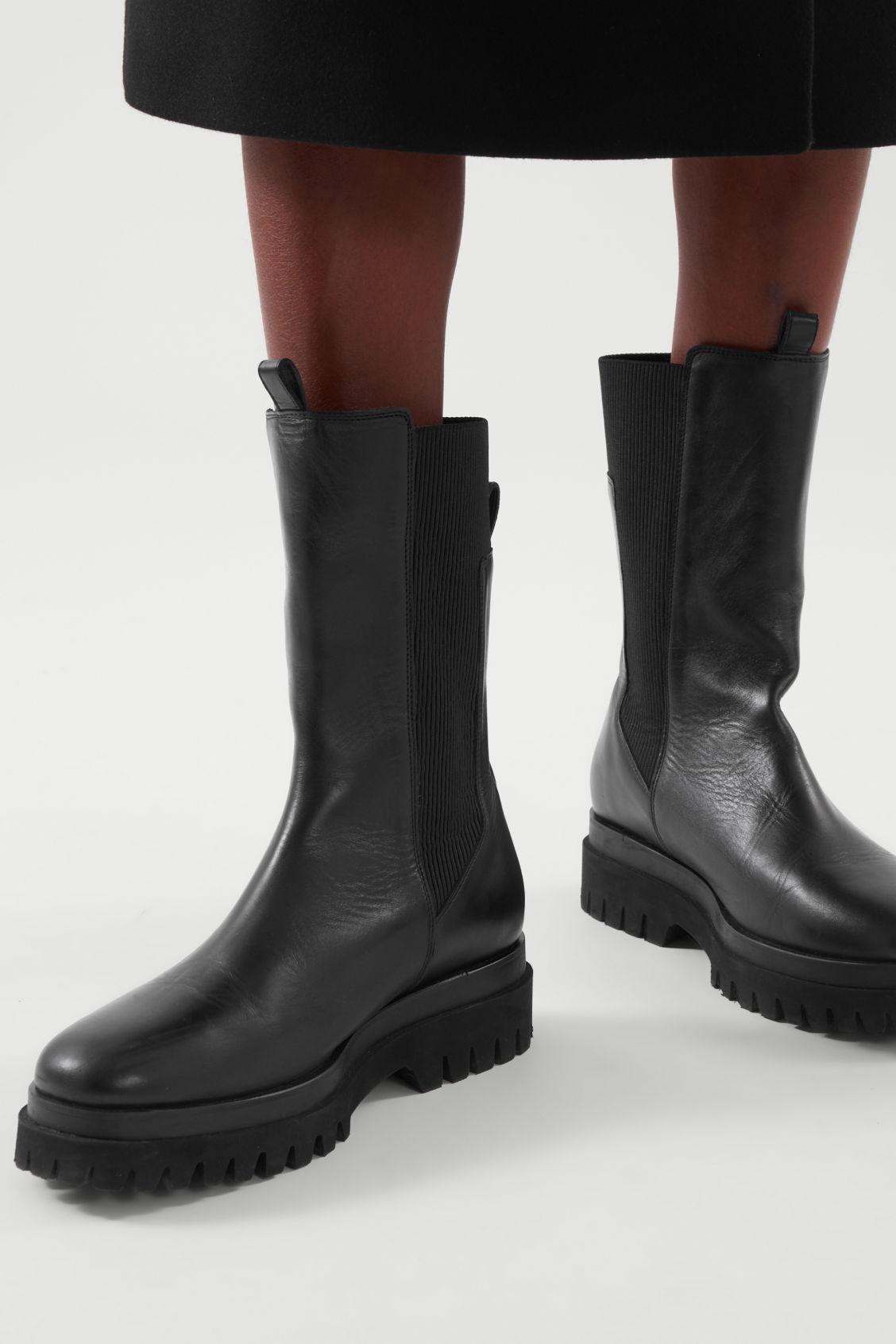 COS Chunky Leather Chelsea Boots in Black | Lyst