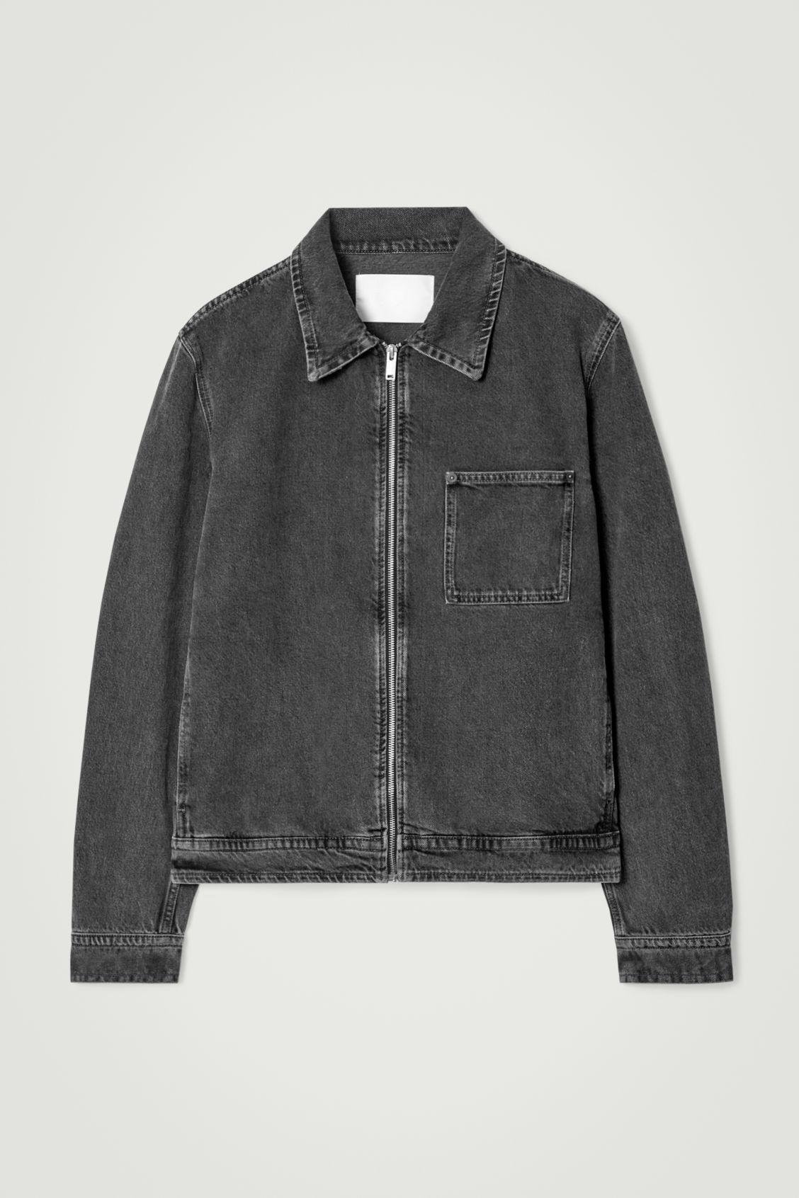 COS Boxy Denim Zip-up Jacket in Black for Men | Lyst